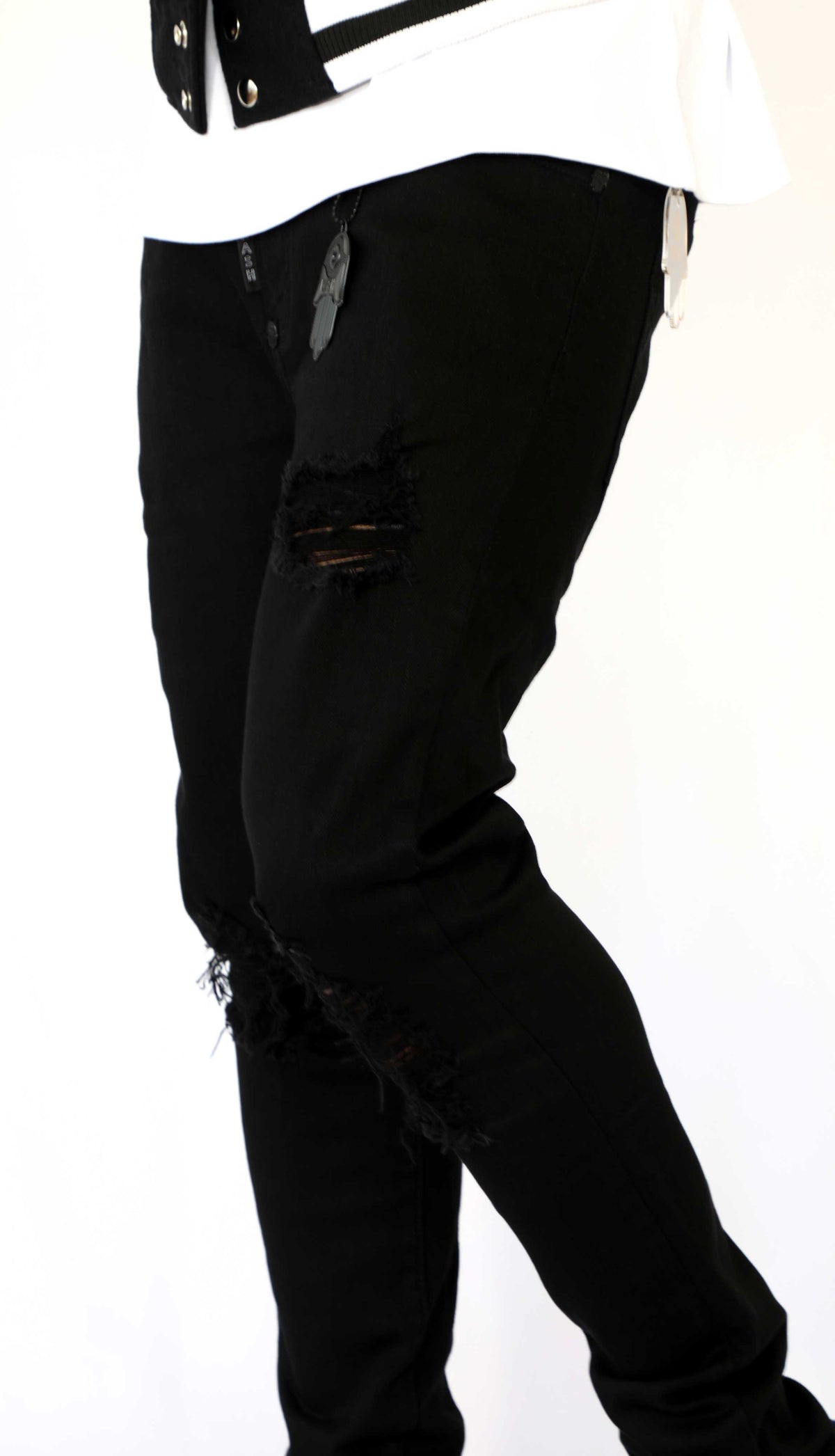 KASH OPEN DISTRESSED SKINNY DENIM - BLACK
