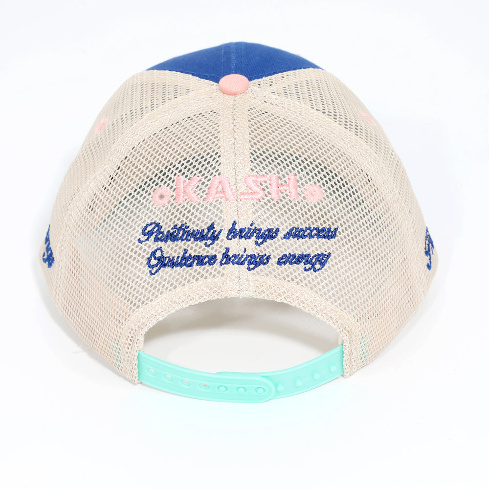 Kash chenille Hamsa snapback in blue with green – view 3 of 5