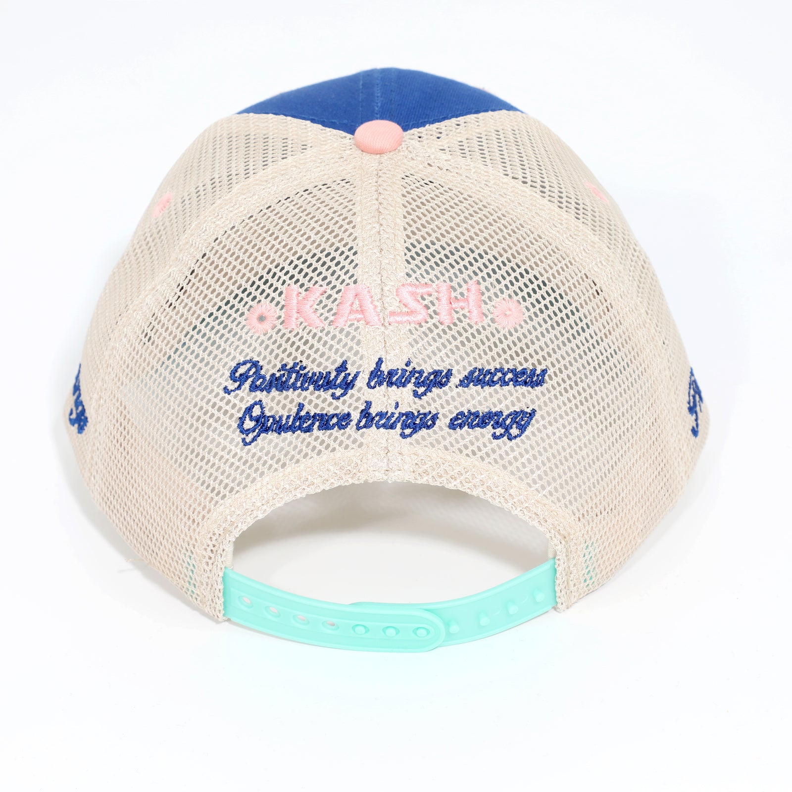 Kash chenille Hamsa snapback in blue with green – view 3 of 5