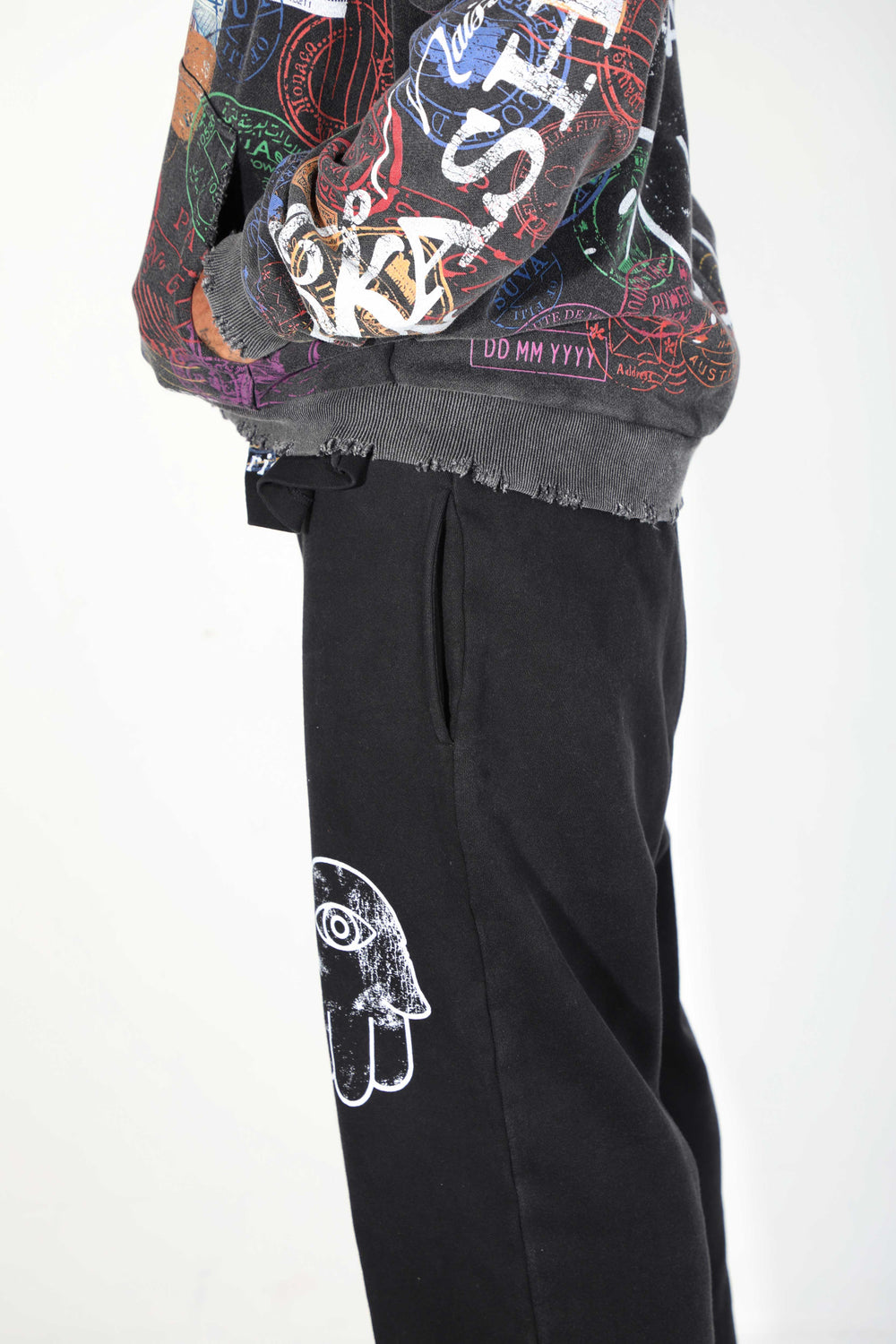 Kash Passport Collection Distressed Hoodie in black – view 9 of 10