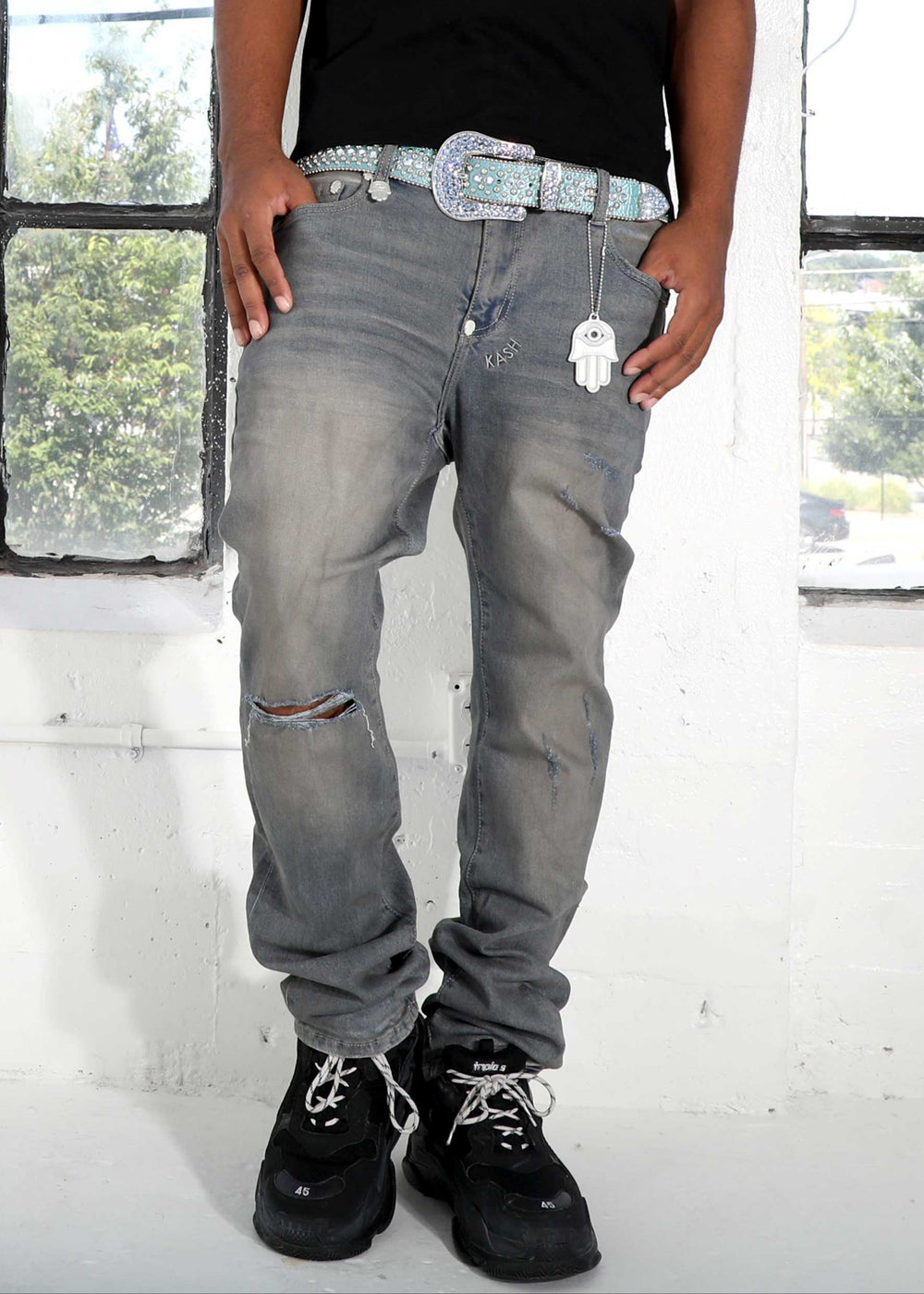 Kash Hamsa-24-S stacked fit jeans in deep grey – view 9 of 14