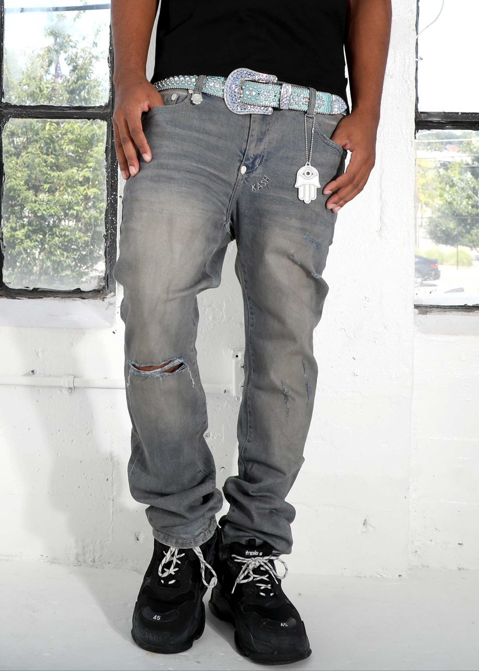 Kash Hamsa-24-S stacked fit jeans in deep grey – view 9 of 14