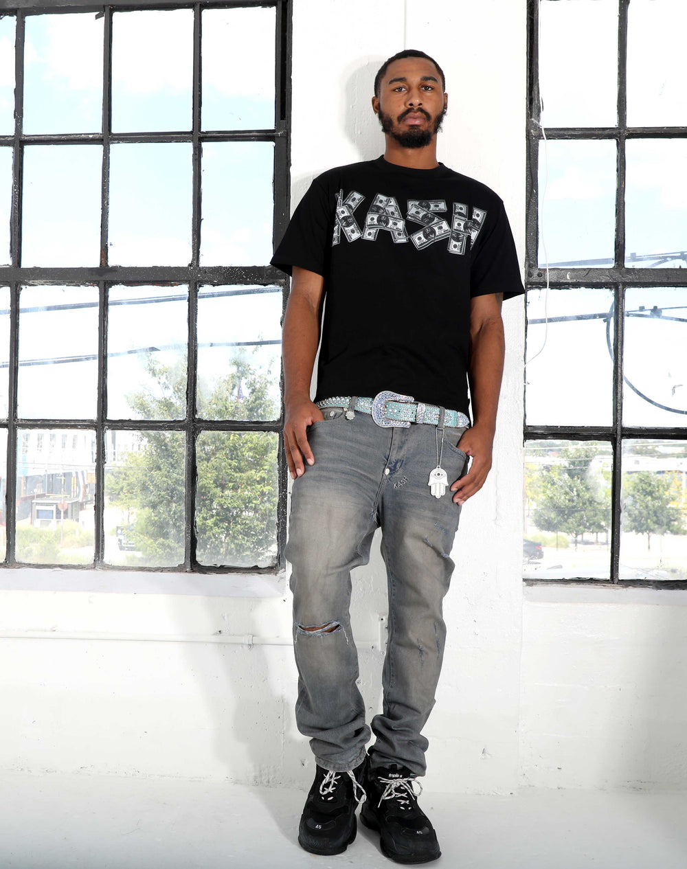 Kash Hamsa-24-S stacked fit jeans in deep grey – view 13 of 14