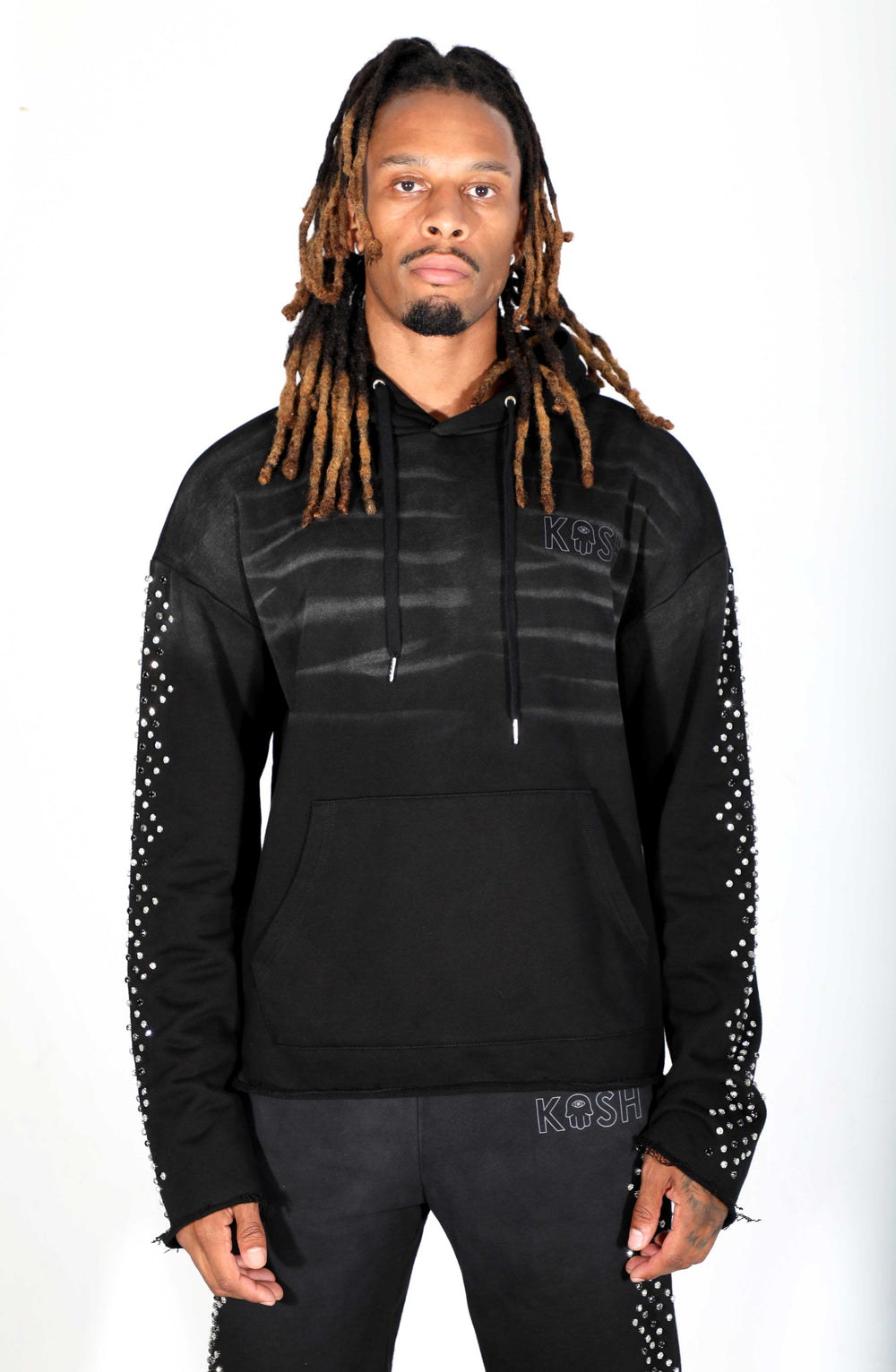 Kash Diamond Collection diamond argyle hoodie in black – view 4 of 8