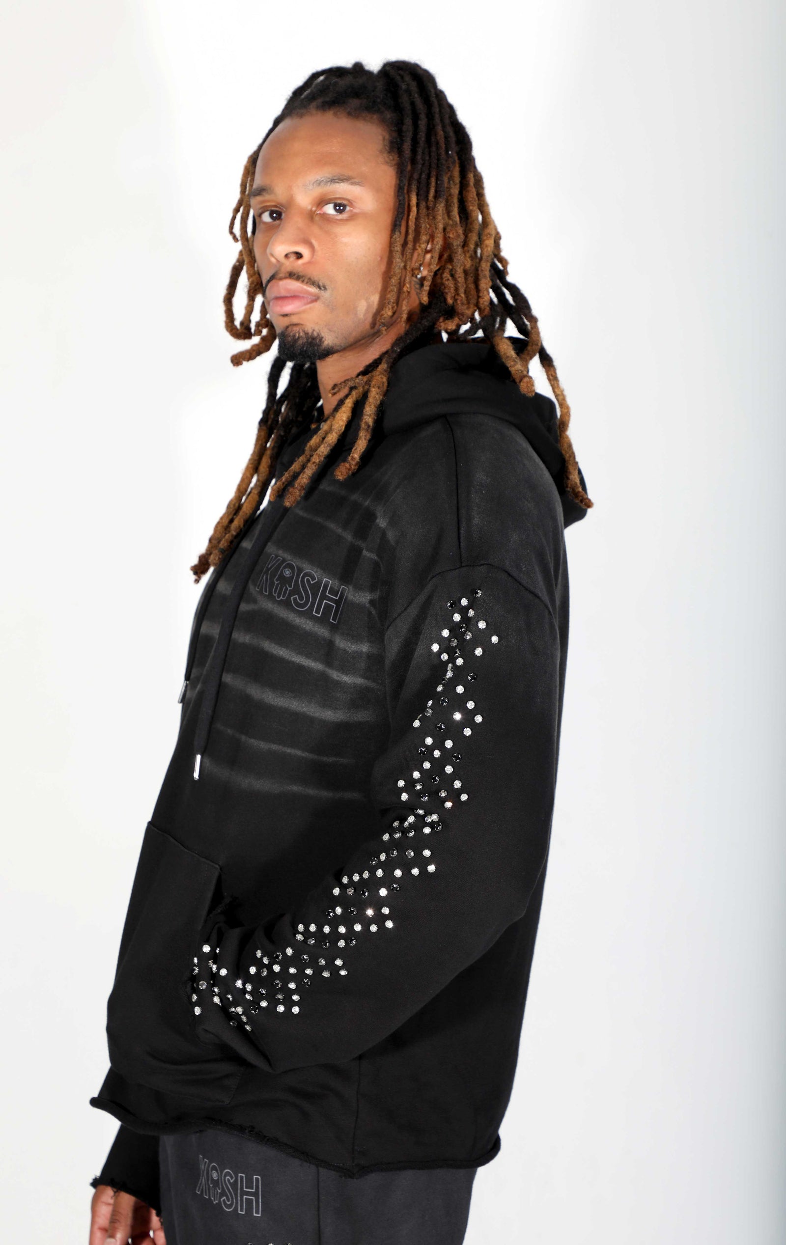 Kash Diamond Collection diamond argyle hoodie in black – view 5 of 8