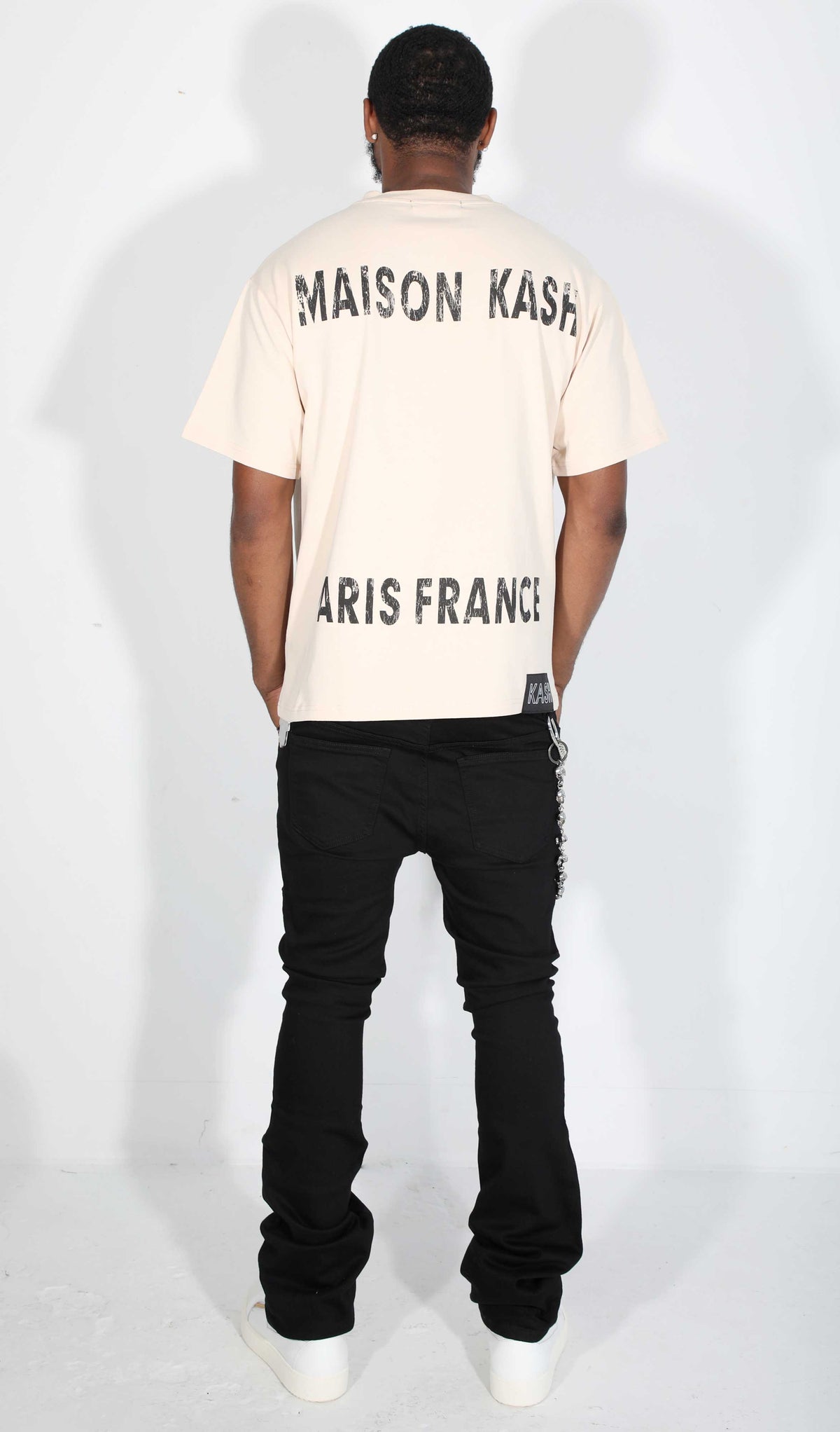 KASH OPEN DISTRESSED STACKED DENIM - BLACK