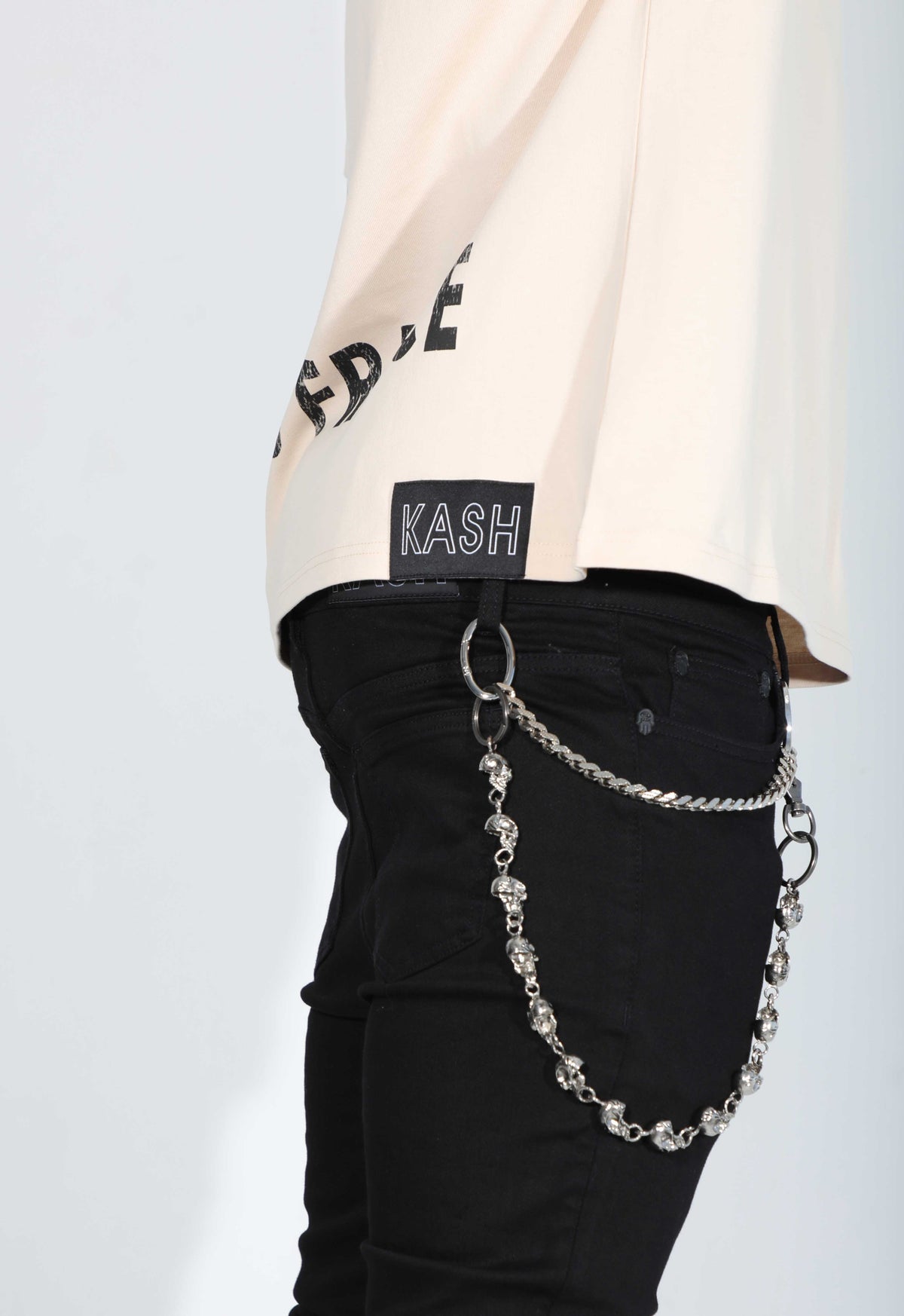 KASH OPEN DISTRESSED STACKED DENIM - BLACK