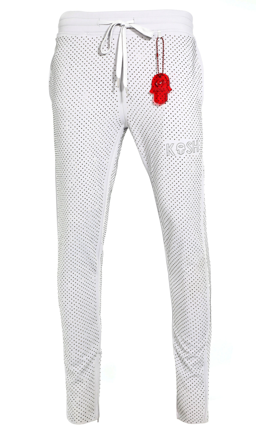 Kash Crystal Track Pants w/ Hamsa Logo in light grey – view 1 of 7