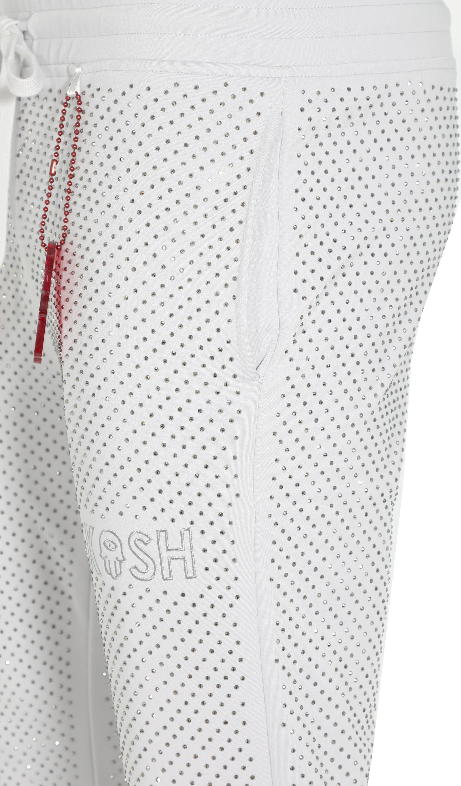 Kash Crystal Track Pants w/ Hamsa Logo in light grey – view 6 of 7