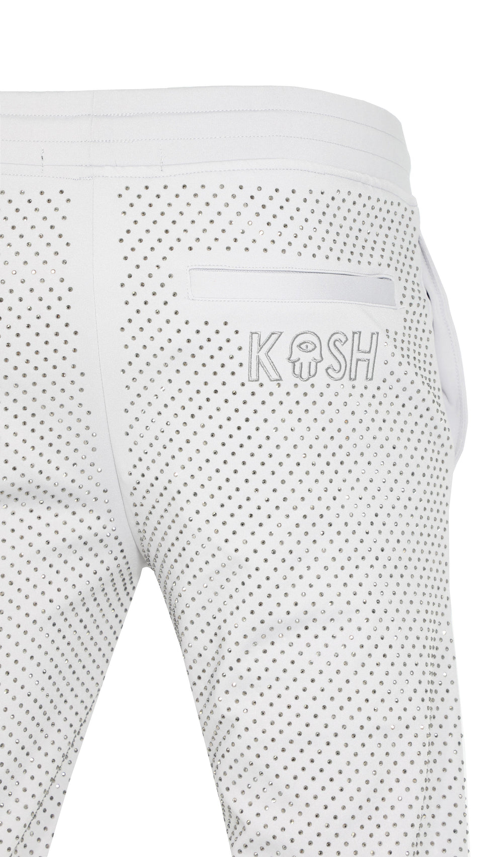 Kash Crystal Track Pants w/ Hamsa Logo in light grey – view 7 of 7