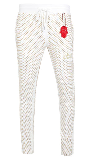 KASH Crystal Track Pants w/ Hamsa Logo 2.0 - White|Gold