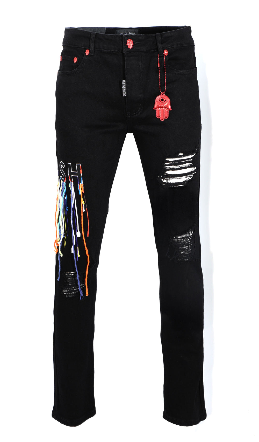 Kash Hamsa Pocket Denim with Multicolor Strings in black – view 1 of 8