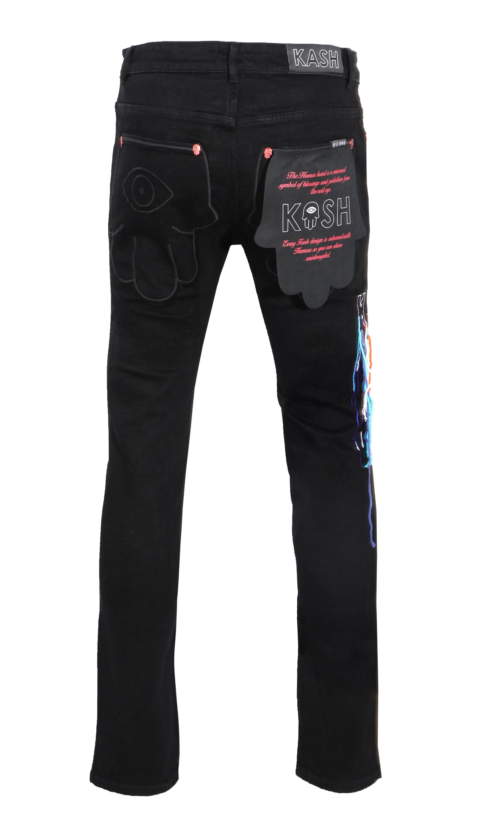 Kash Hamsa Pocket Denim with Multicolor Strings in black – view 2 of 8