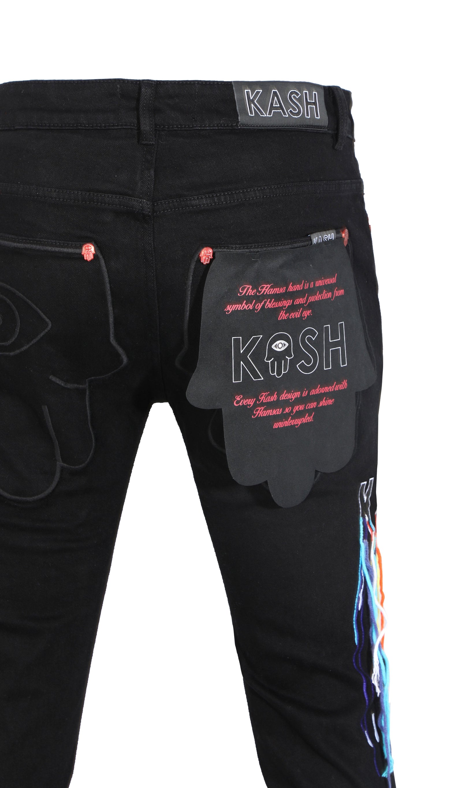 Kash Hamsa Pocket Denim with Multicolor Strings in black – view 5 of 8