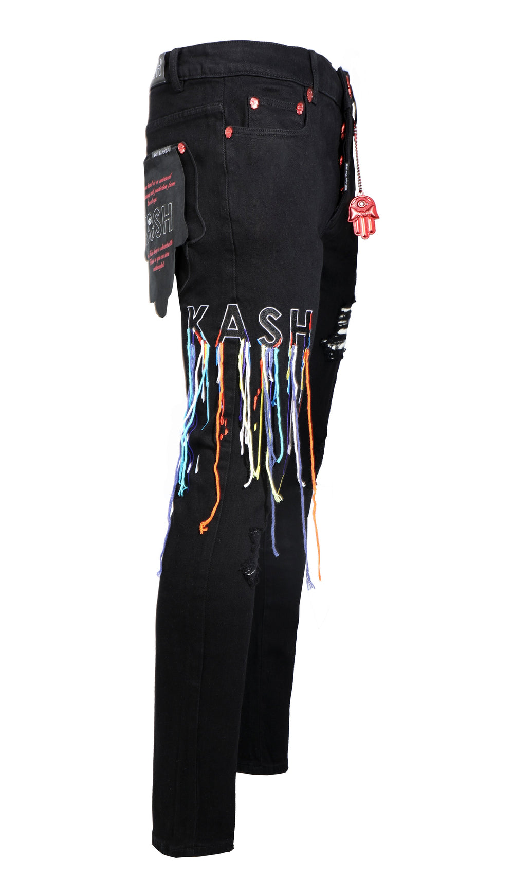 Kash Hamsa Pocket Denim with Multicolor Strings in black – view 3 of 8
