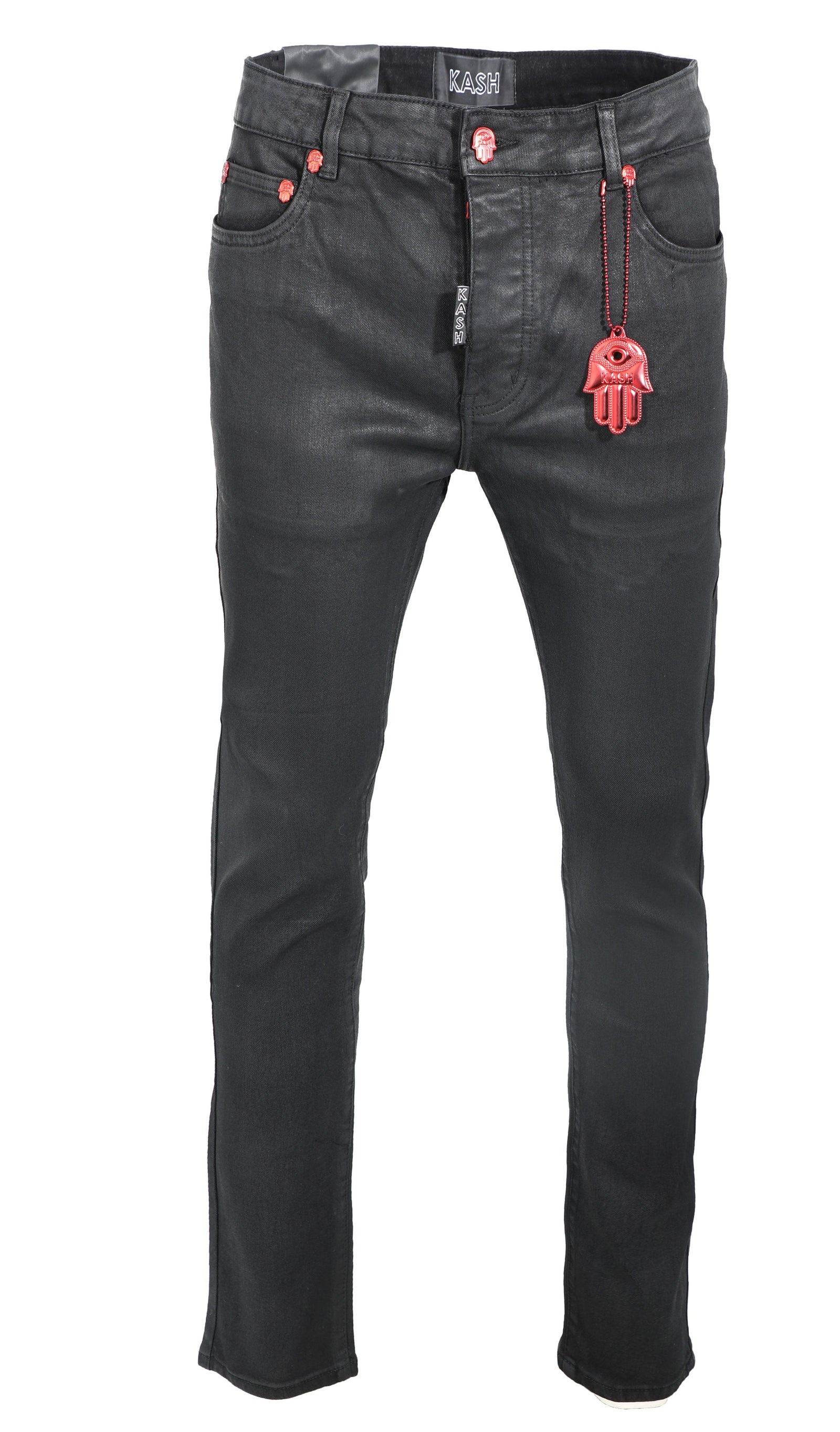 KASH SKINNY DENIM WAX HAMSA POCKET - BLACK