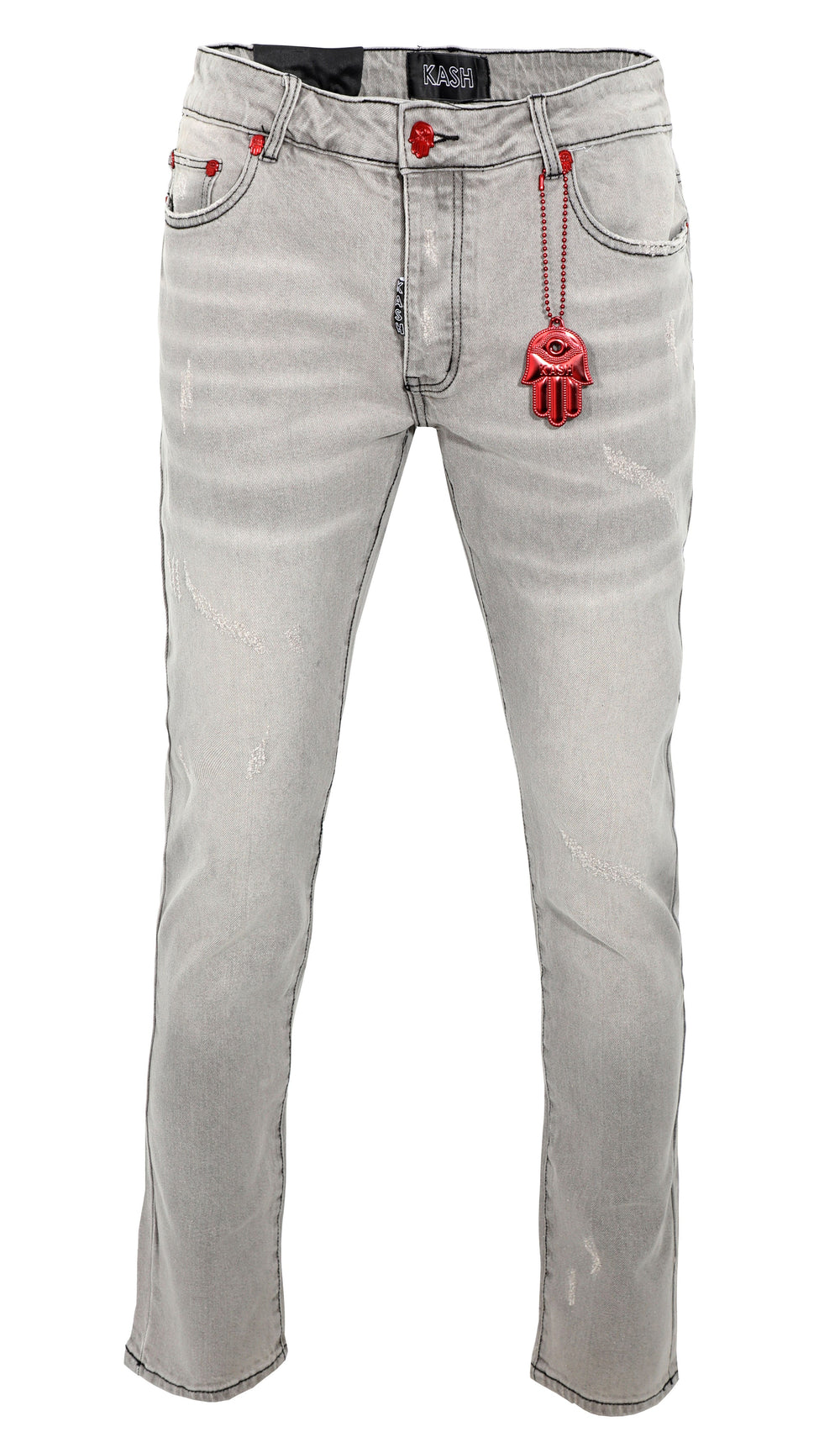 Kash gray denim jeans with Hamsa pocket – view 1 of 8