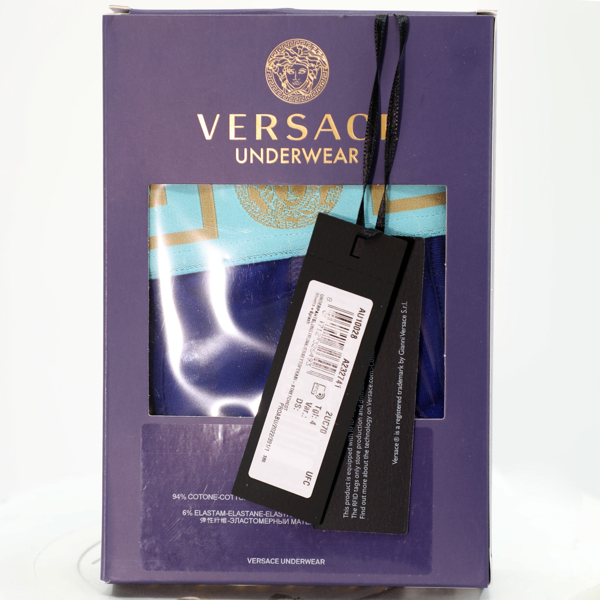 Versace Underwear Long Trunk W/Greca - BLUETTE + SPLASH