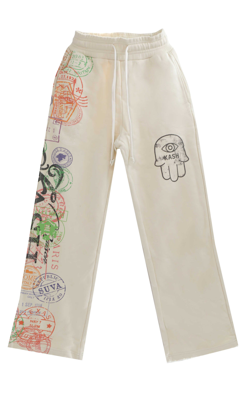 Kash Passport Collection luxury sweatpants in cream – view 1 of 9