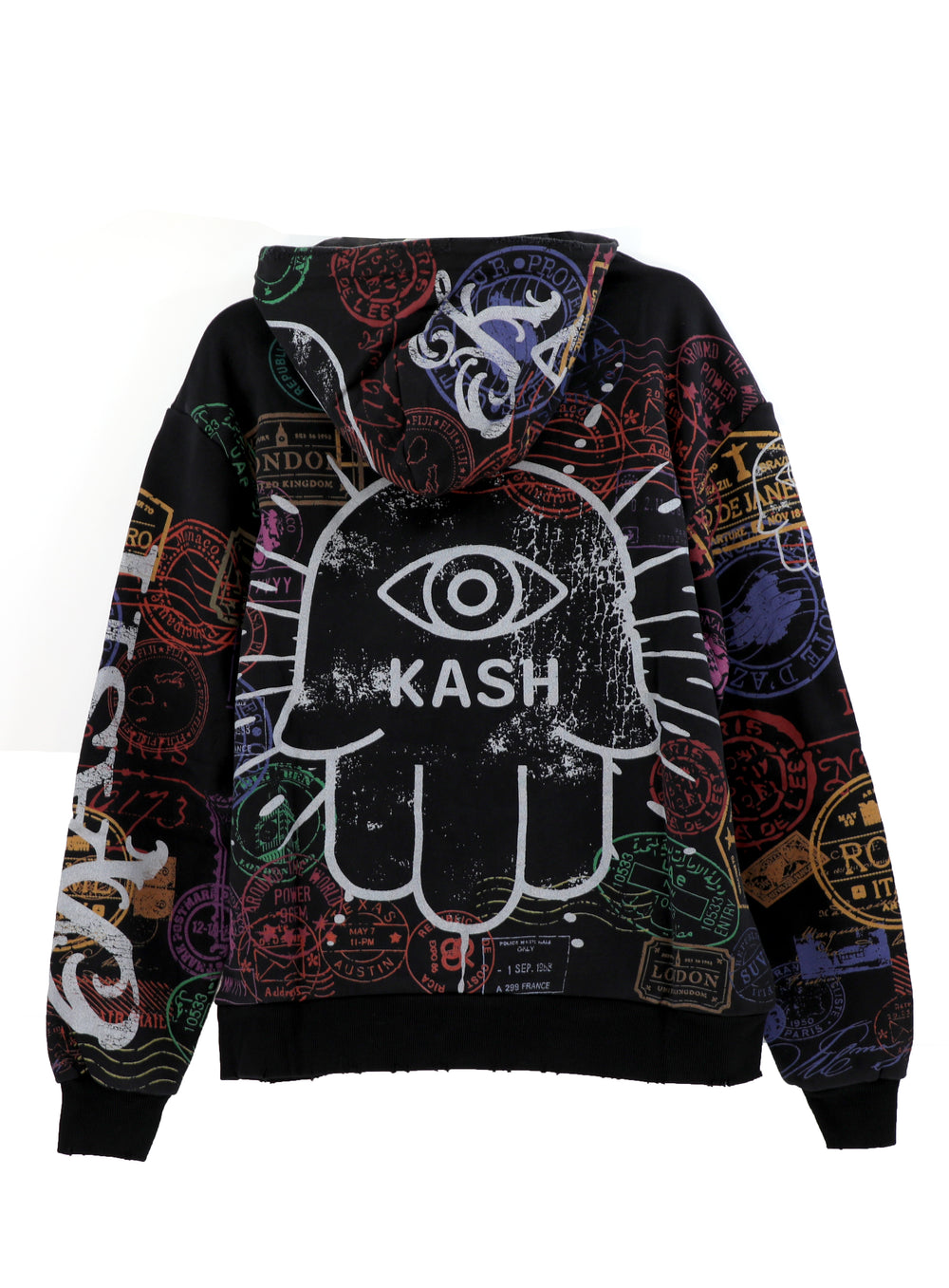 Kash Passport Collection Distressed Hoodie in black – view 3 of 10