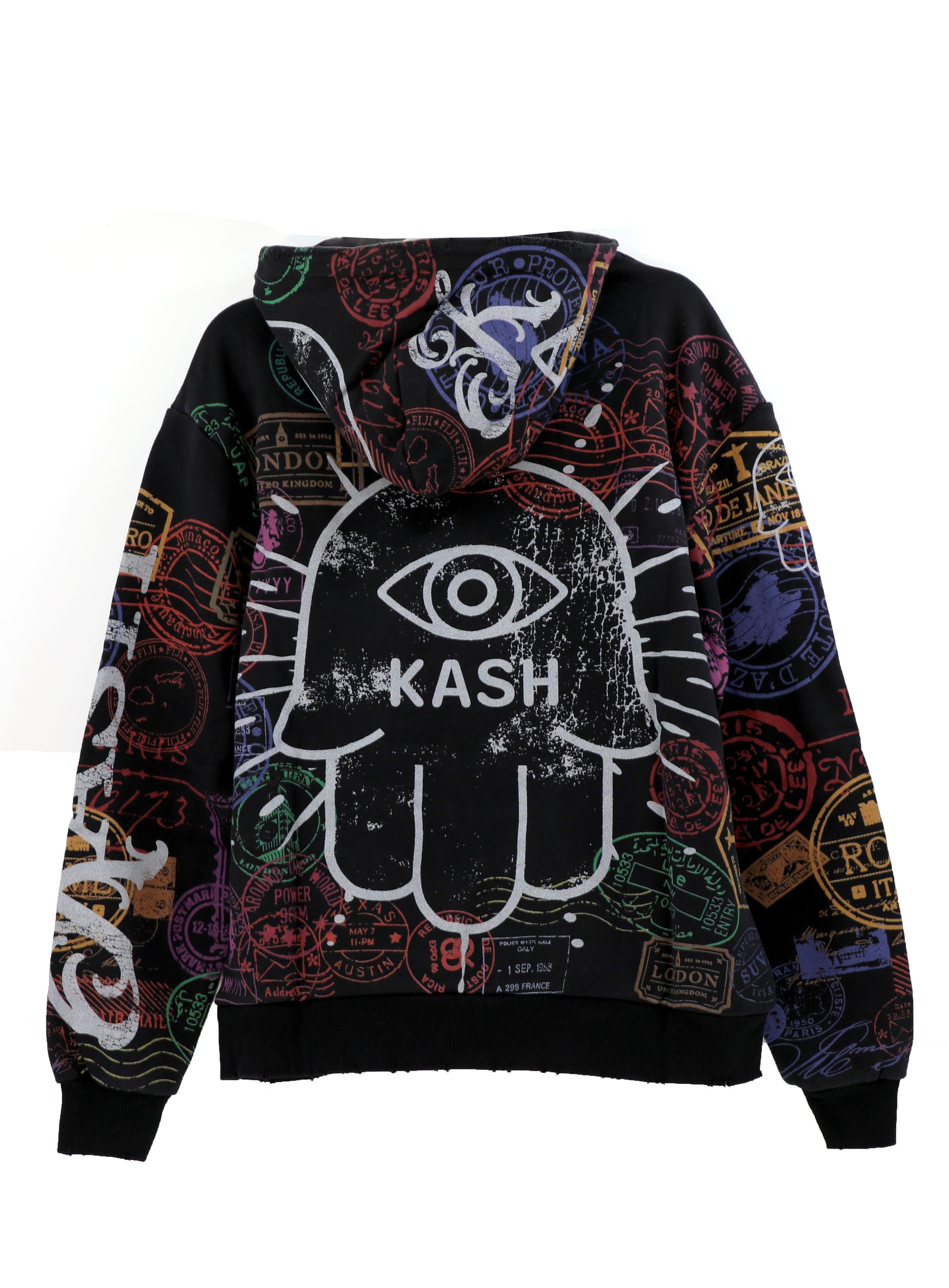 Kash Passport Collection Distressed Hoodie in black – view 3 of 10