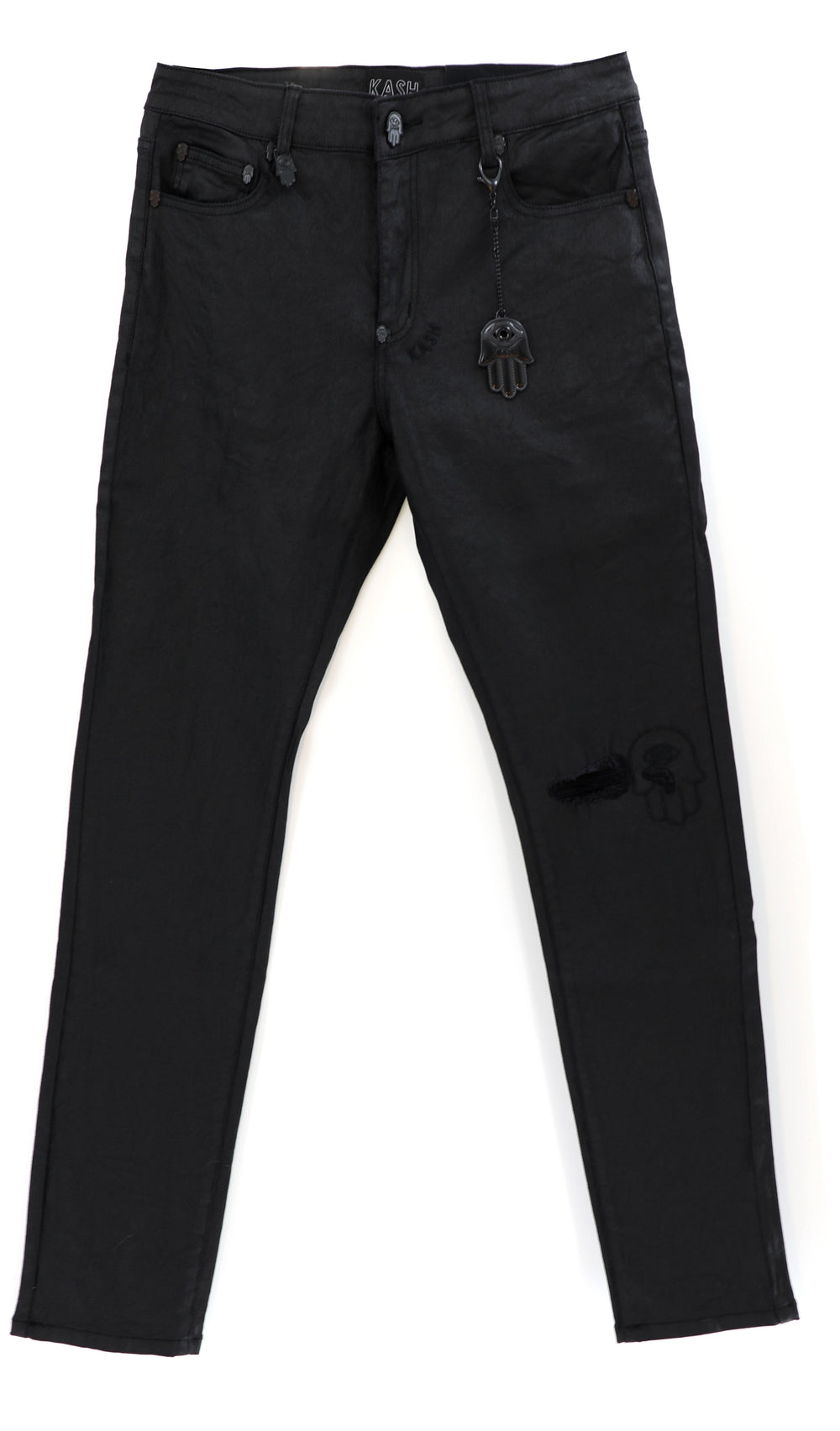 Kash black skinny wax denim jeans with Hamsa pockets – view 1 of 3