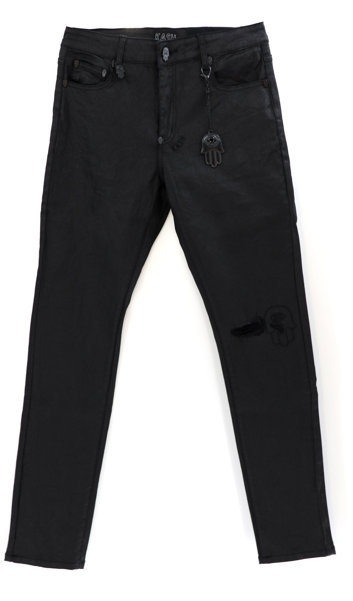 Kash black skinny wax denim jeans with Hamsa pockets – view 1 of 3
