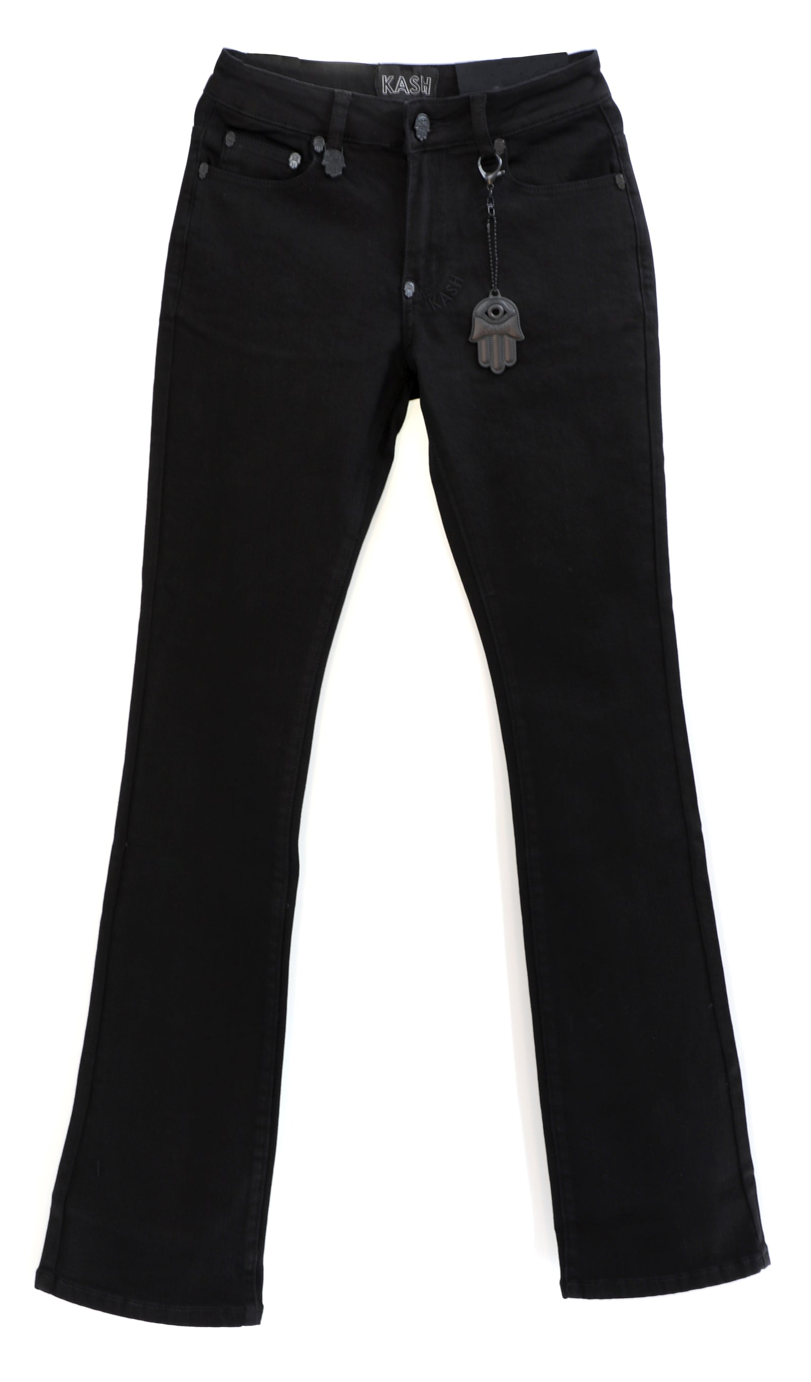 Plain Black Stacked Denim - Black