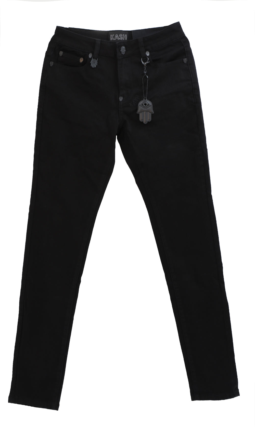 Kash plain black skinny wax denim jeans with Hamsa pockets – view 1 of 2