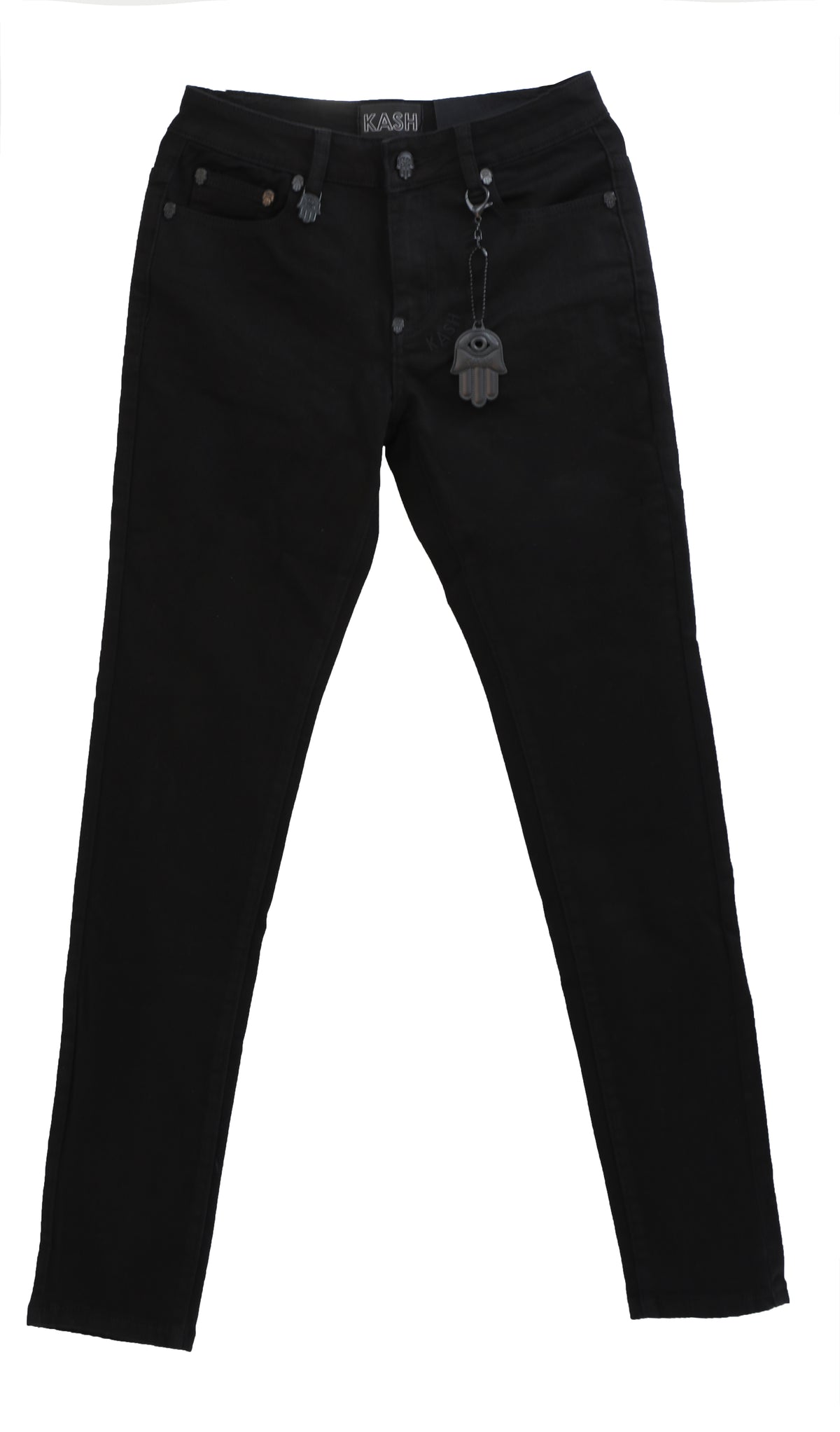 Kash plain black skinny wax denim jeans with Hamsa pockets – view 1 of 2