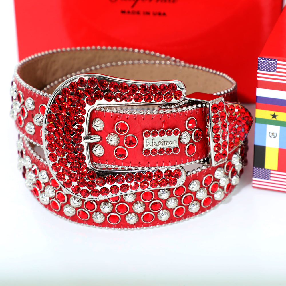 B.B. Simon red Swarovski crystal belt with silver parachute hardware – view 4 of 7