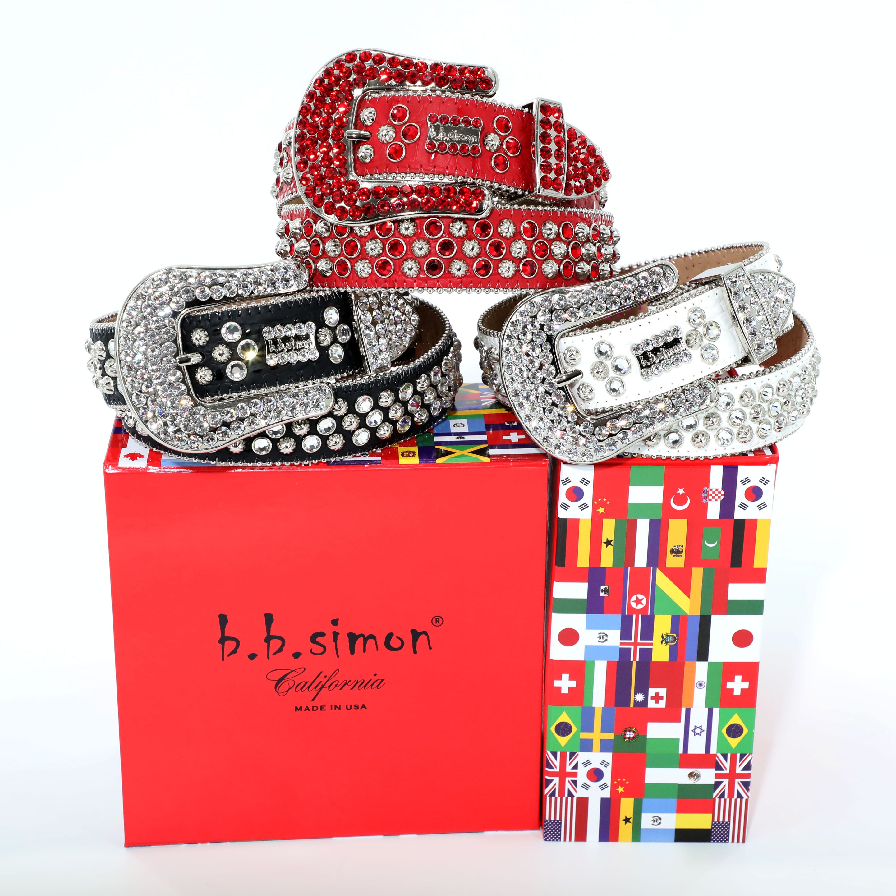 B.B. Simon Red Belt with Silver Parachutes and Red Crystals