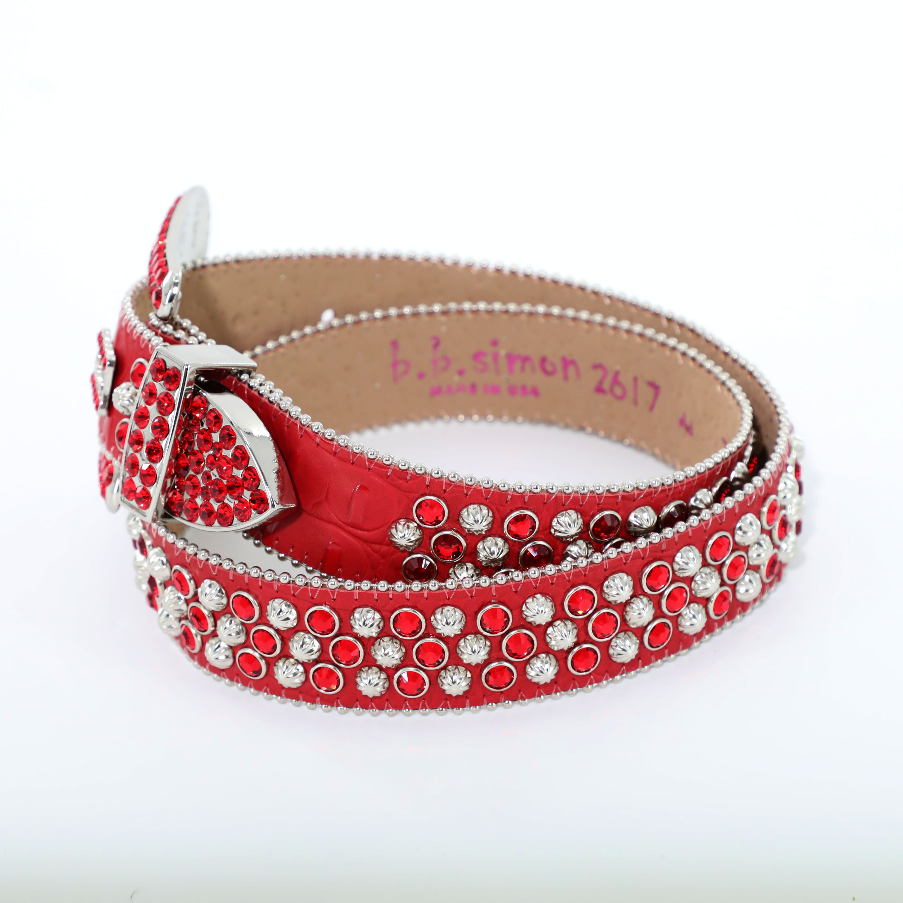 Designer Belt Red And White Bb Simon Belt BB SIMON BELT W/ RED