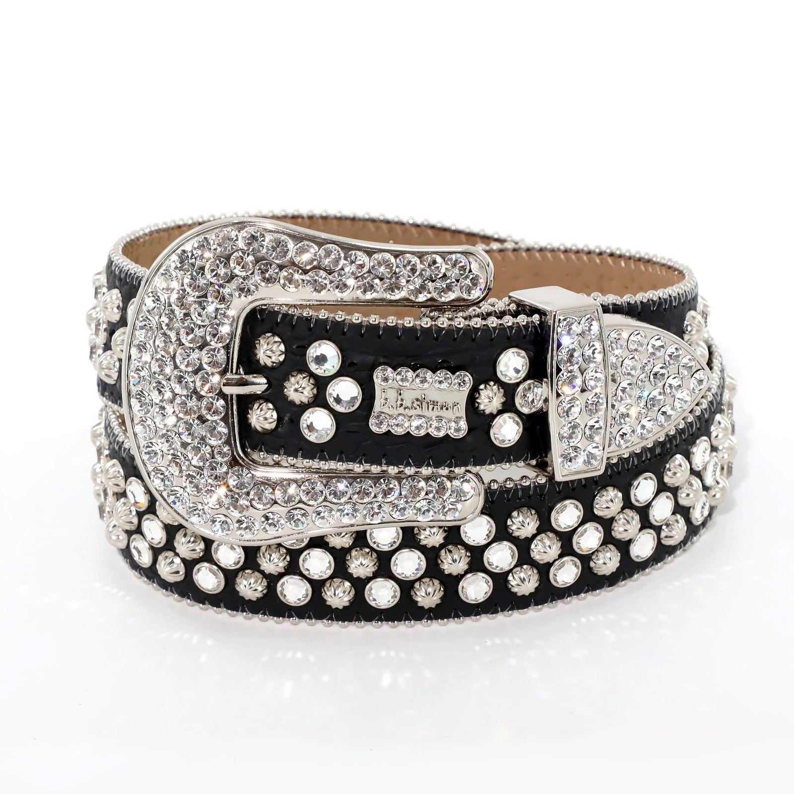 B.B. Simon Belt with Silver Swarovski and Silver Parachute in black – view 1 of 5