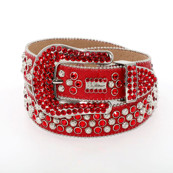 NEW B.B SIMON 2617 RED BELT W/ ALL SILVER CRYSTALS AND‎ PARACHUTE STUDS RODEO 46 B.B SIMON 2617 | RED BELT W/ ALL SILVER CRYSTALS AND  main image 4