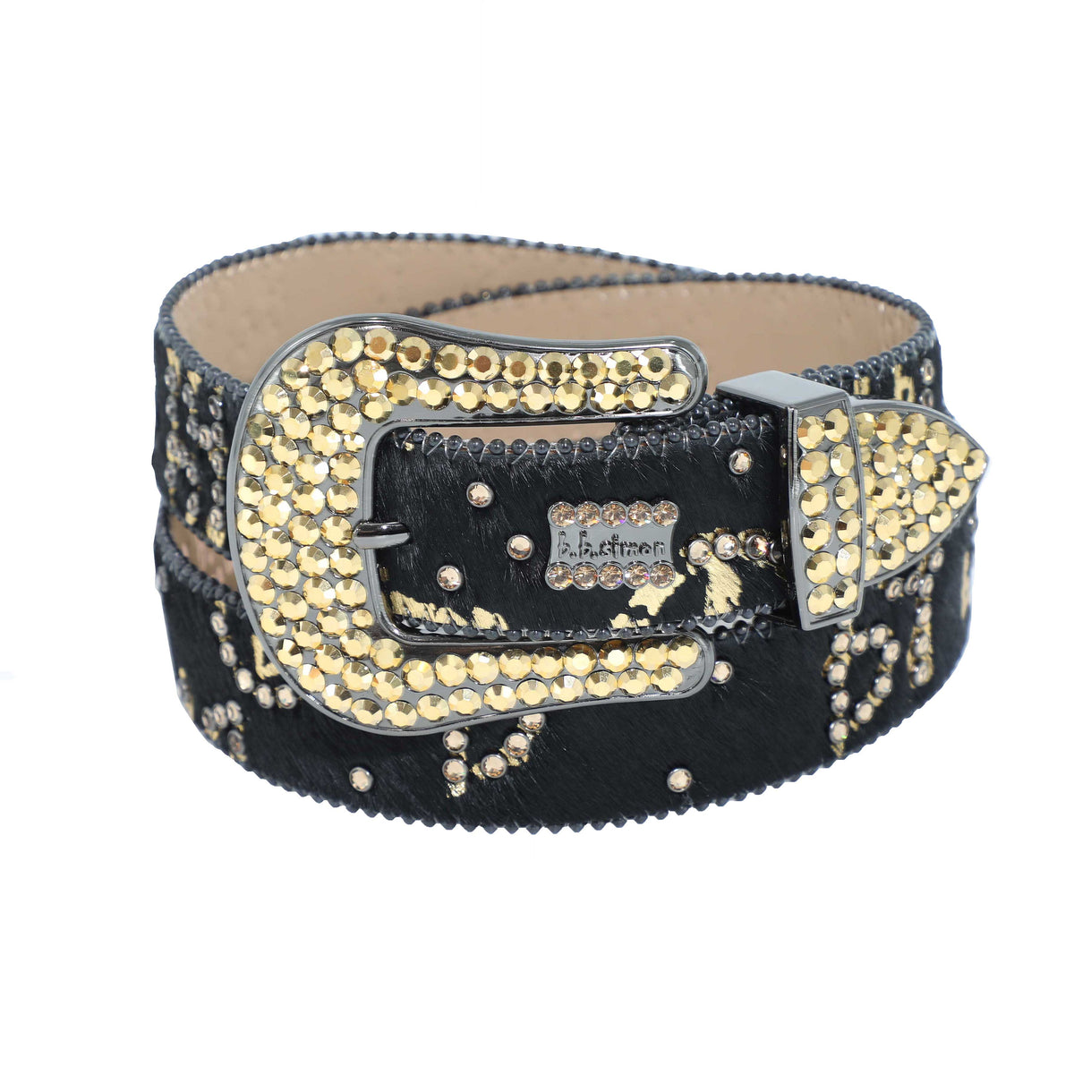 BB Simon 3017 | BIG PRINT GOLD CRYSTAL FUR BELT - BLACK