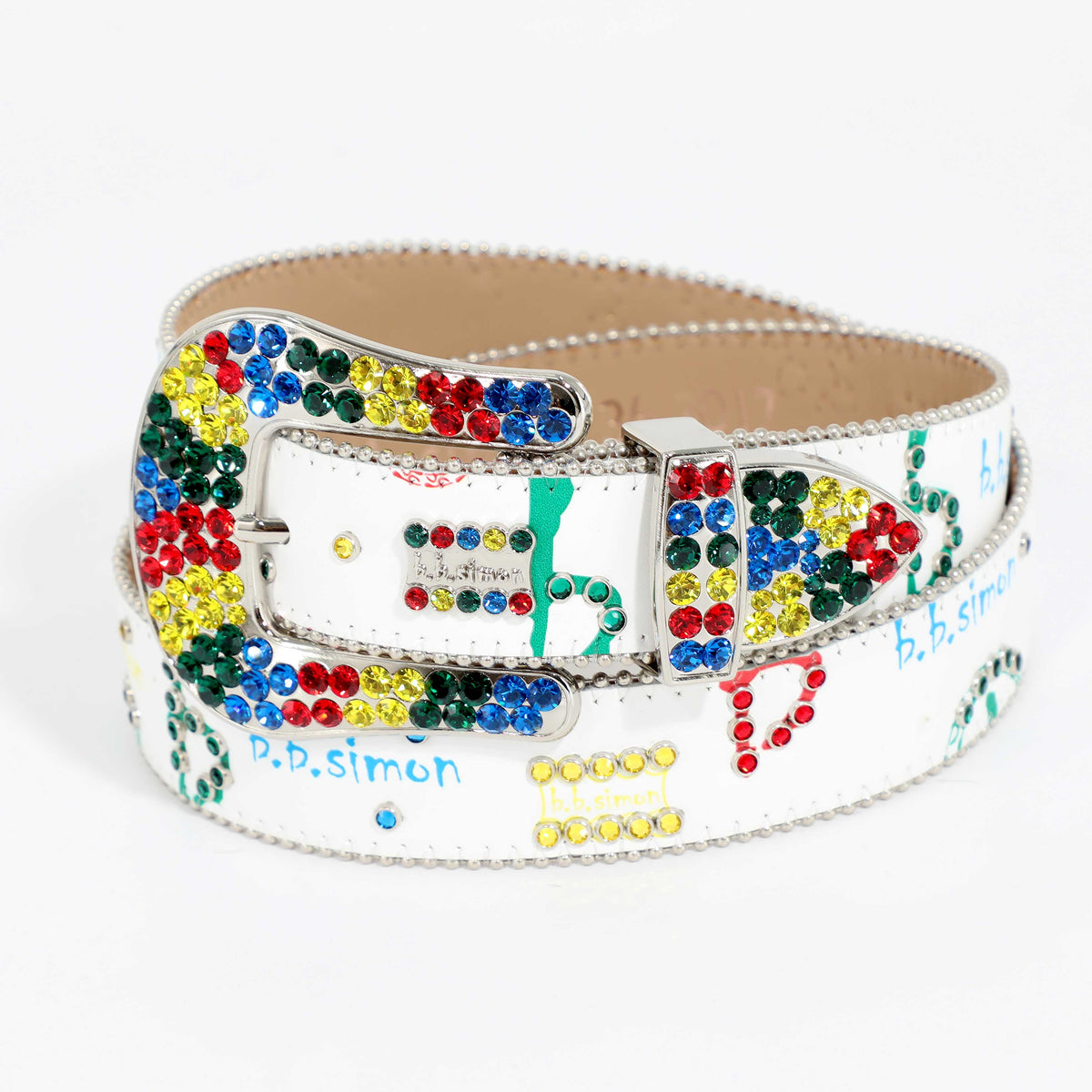 BB Simon 3017 | BIG PRINT MULTI CRYSTAL BELT - WHITE