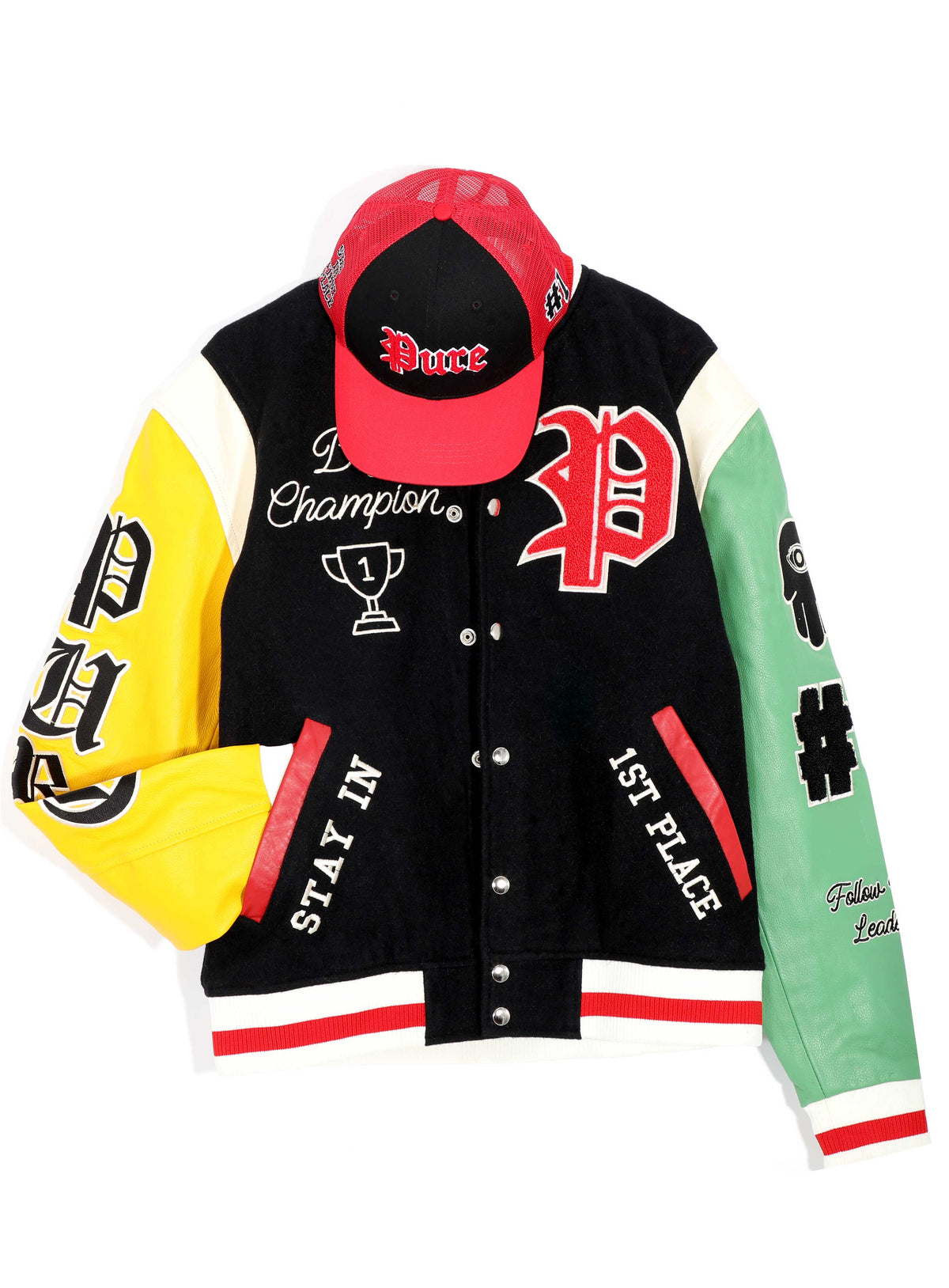 PURE CHENILLE VARSITY JACKET - BLACK W/ RED