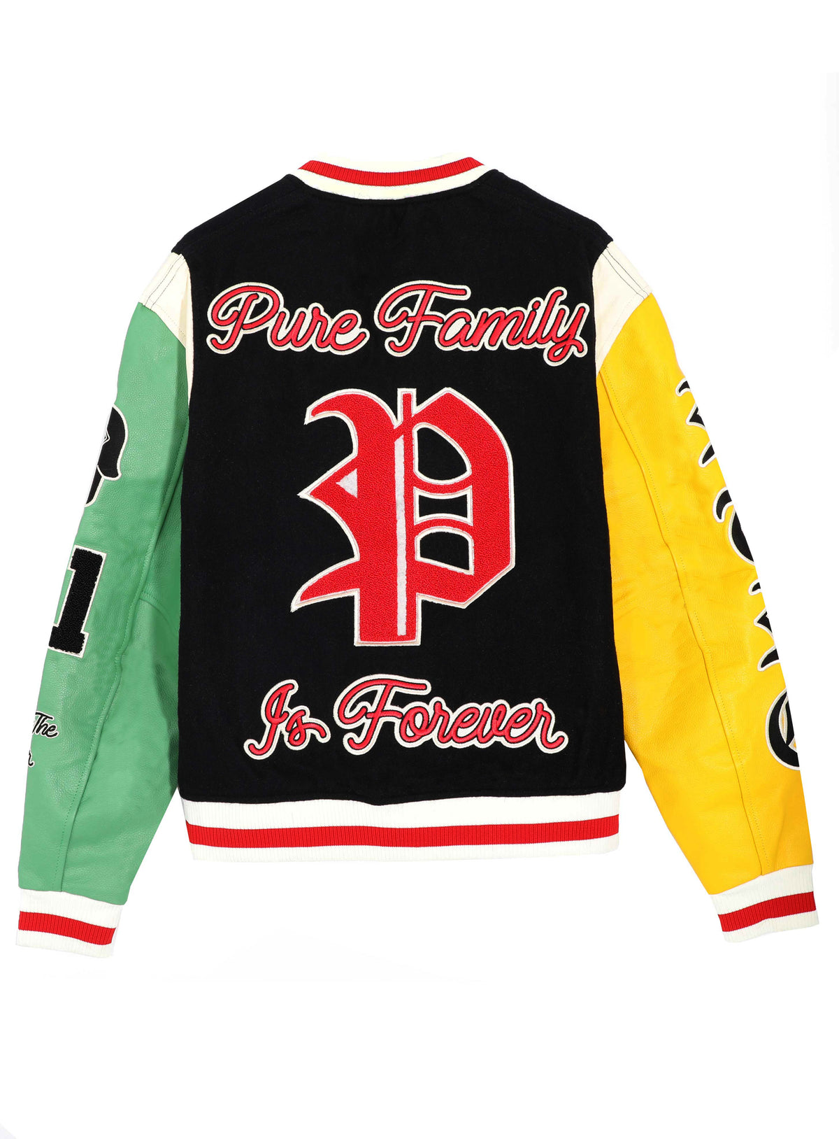 PURE CHENILLE VARSITY JACKET - BLACK W/ RED