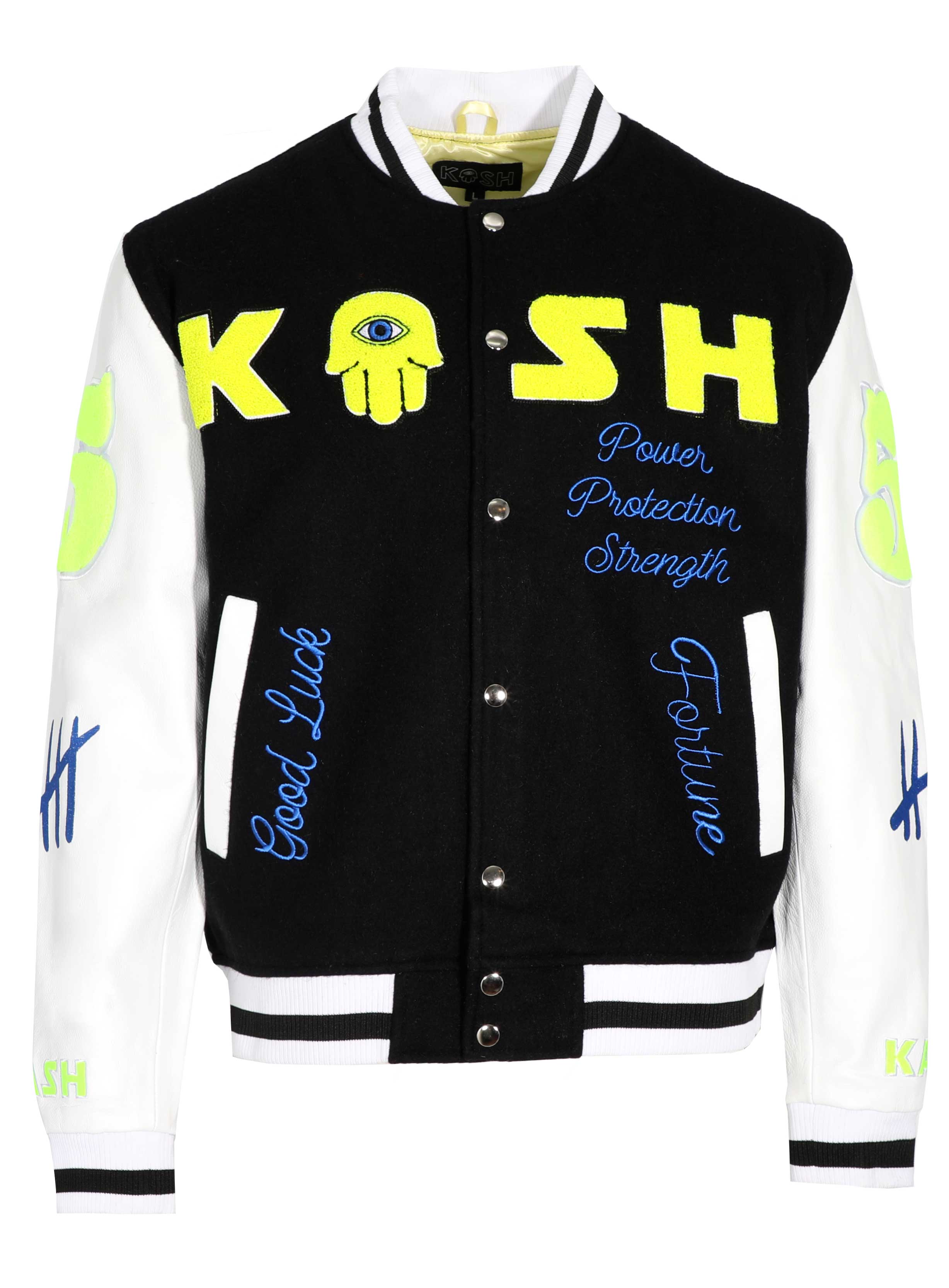 Kash Chenille Varsity Jacket - Black w/ Neon Green L / Black