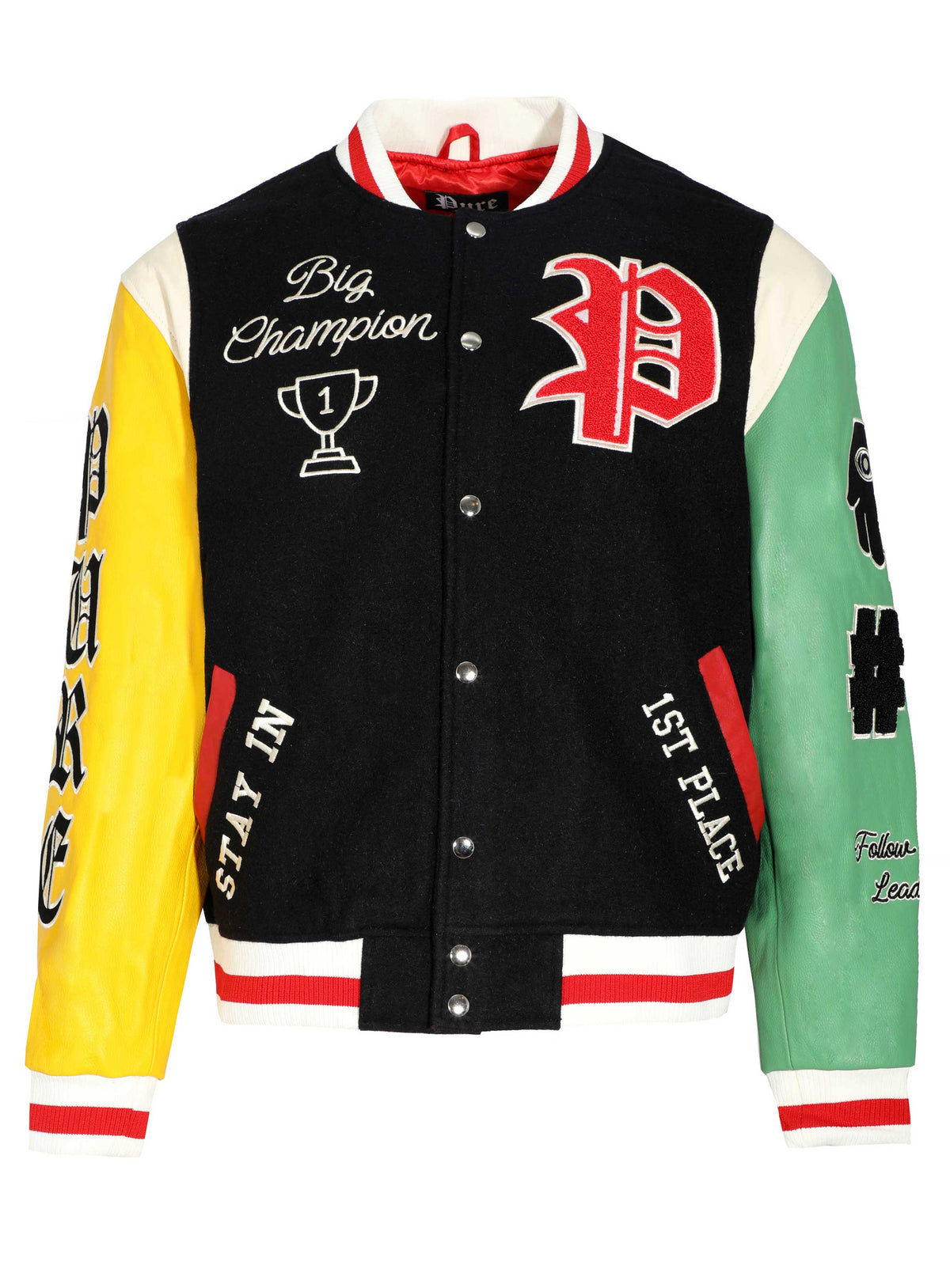 PURE CHENILLE VARSITY JACKET - BLACK W/ RED