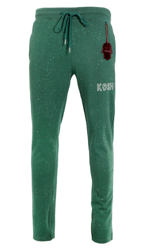 Kash Men's All-Over Crystal Track Pants – Green