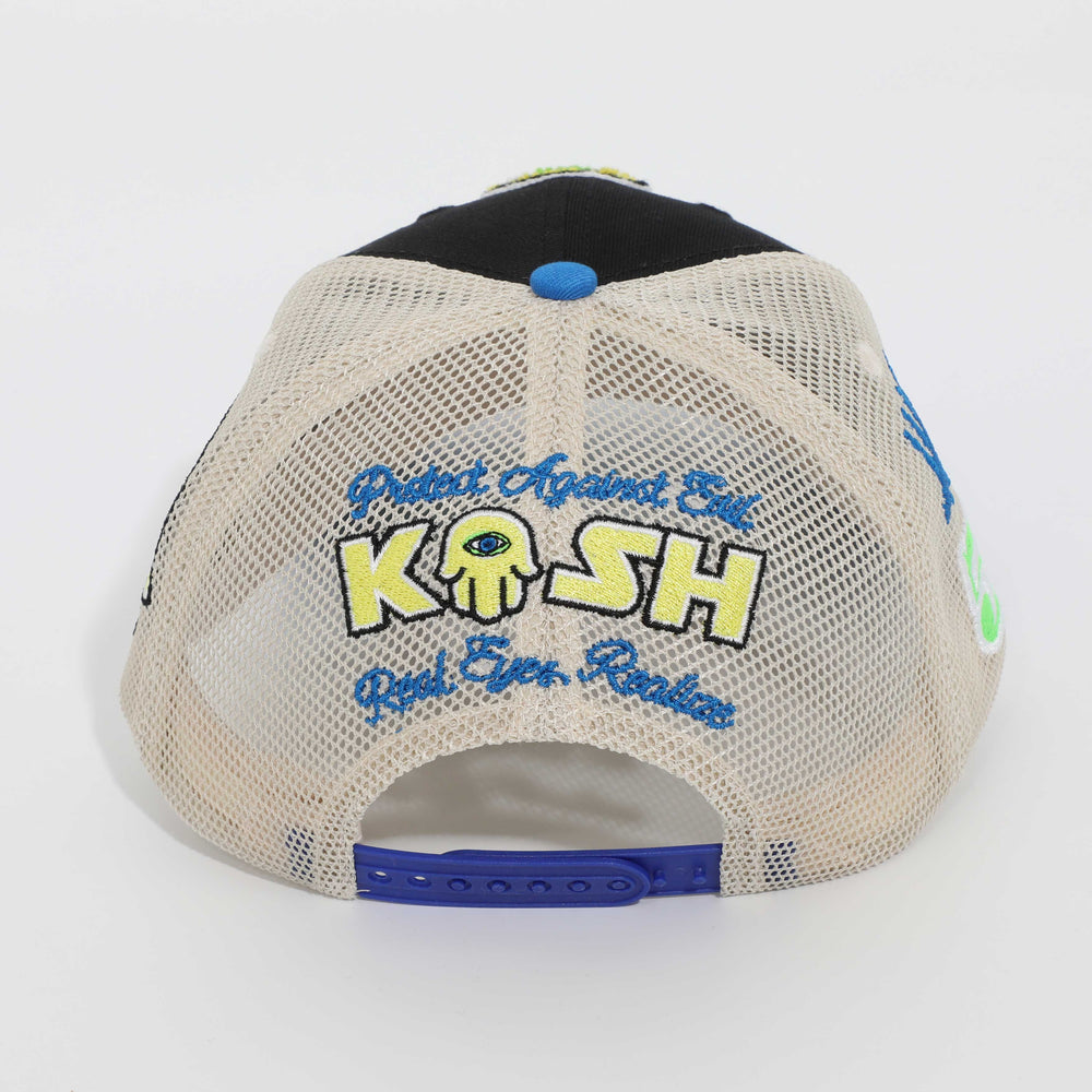 Kash Chenille Hamsa Eyes Snapback in black with blue – view 3 of 3