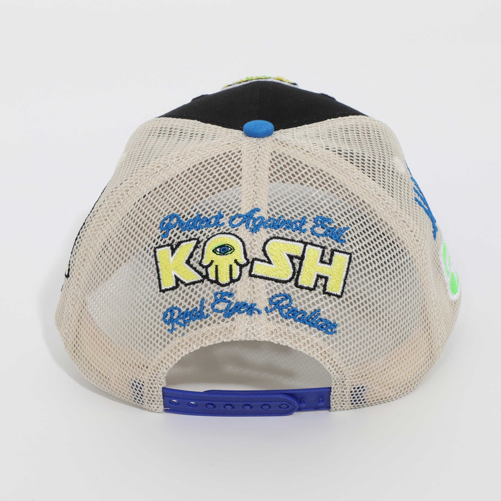 Kash Chenille Hamsa Eyes Snapback in black with blue – view 3 of 3