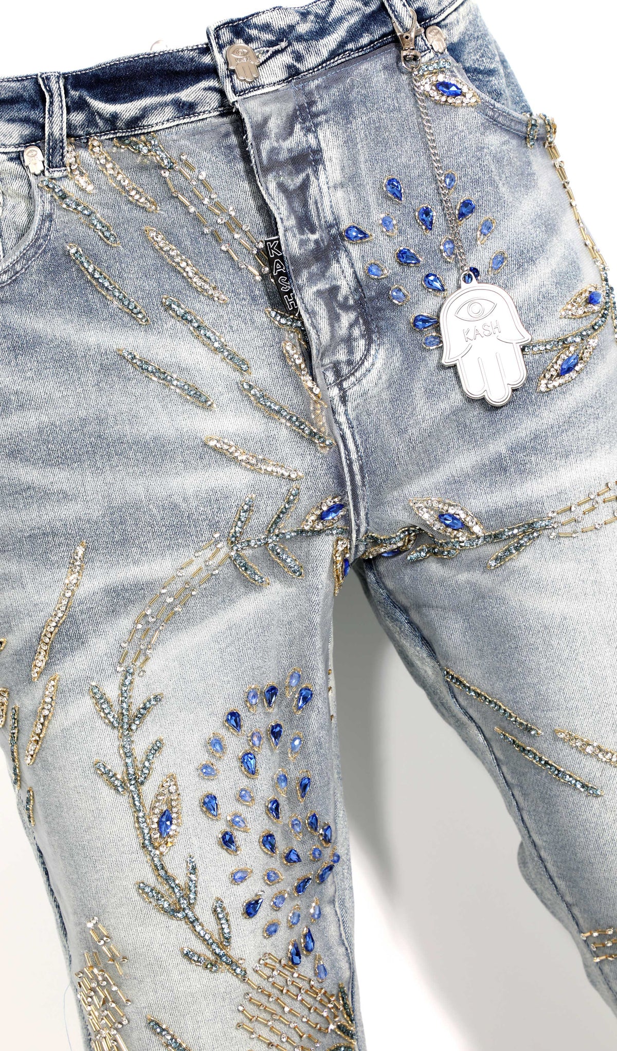 KASH SAFARI DIAMOND STACKED JEANS- LIGHT BLUE