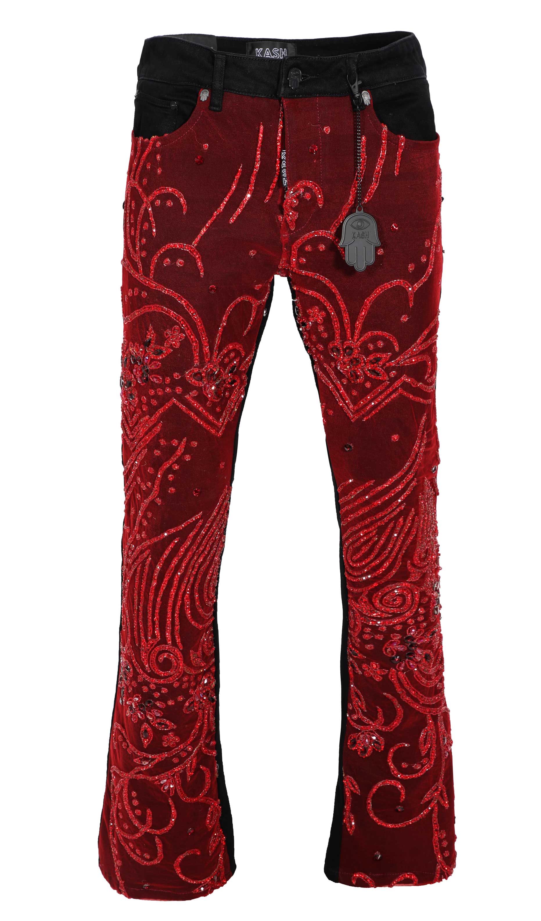 KASH BLACK W/RED DIAMOND STACKED JEANS- BLACK - Main Image