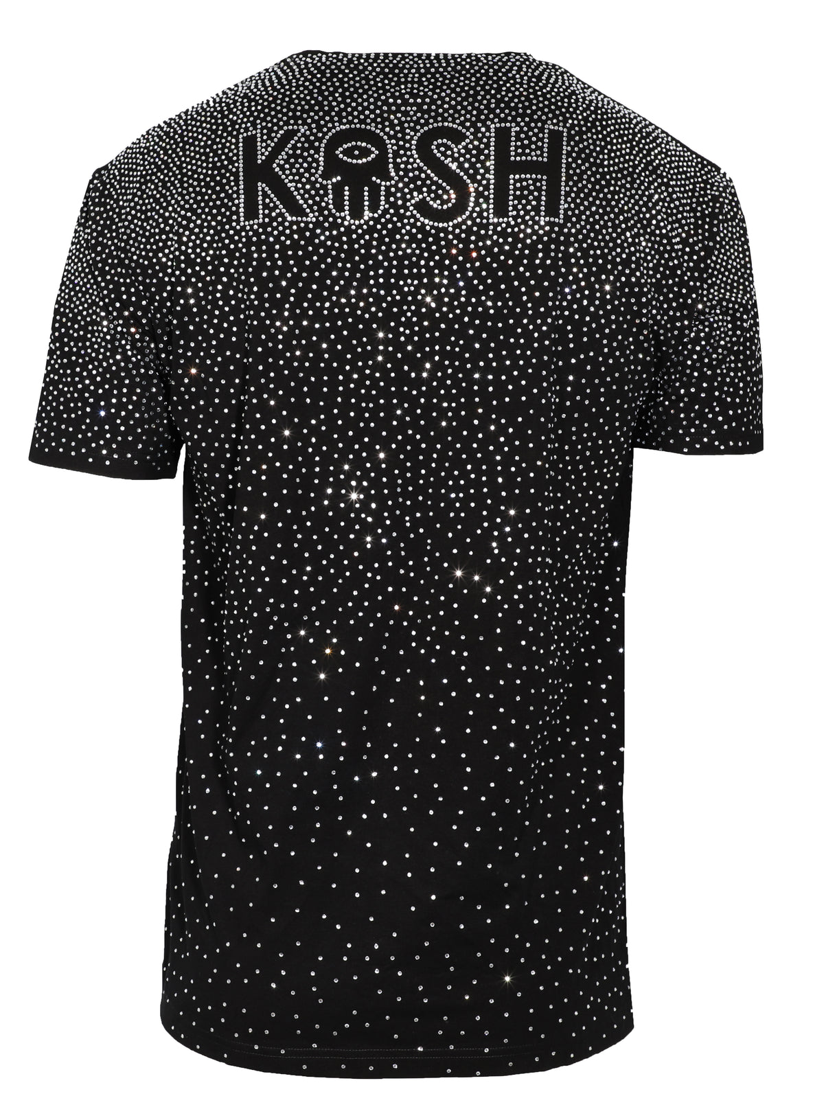 Kash Hamsa logo diamond luxury stretch silky feel tee shirt- true to size - Black/Clear