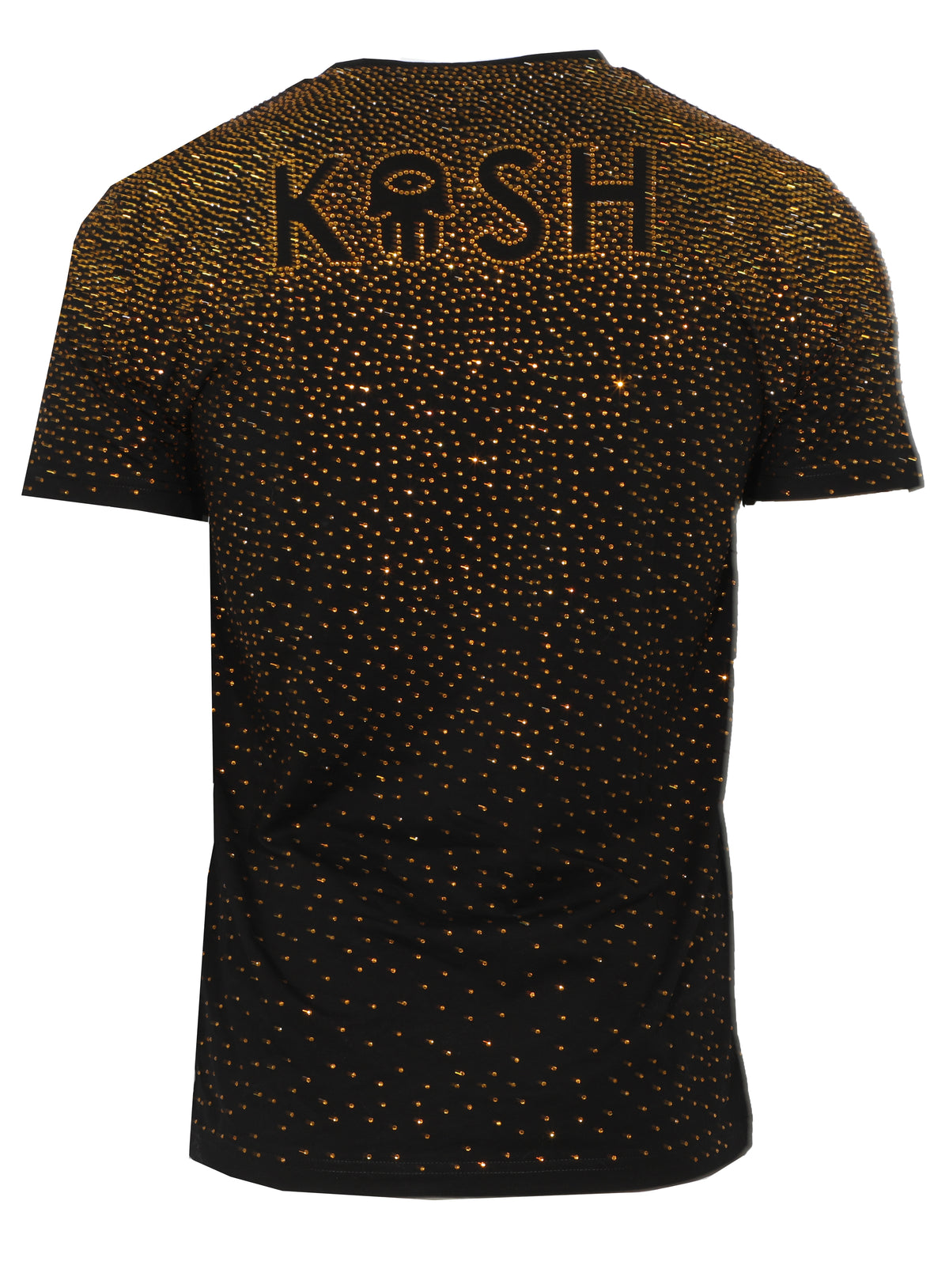 Kash Hamsa logo diamond luxury stretch silky feel tee shirt- true to size - Black/Gold
