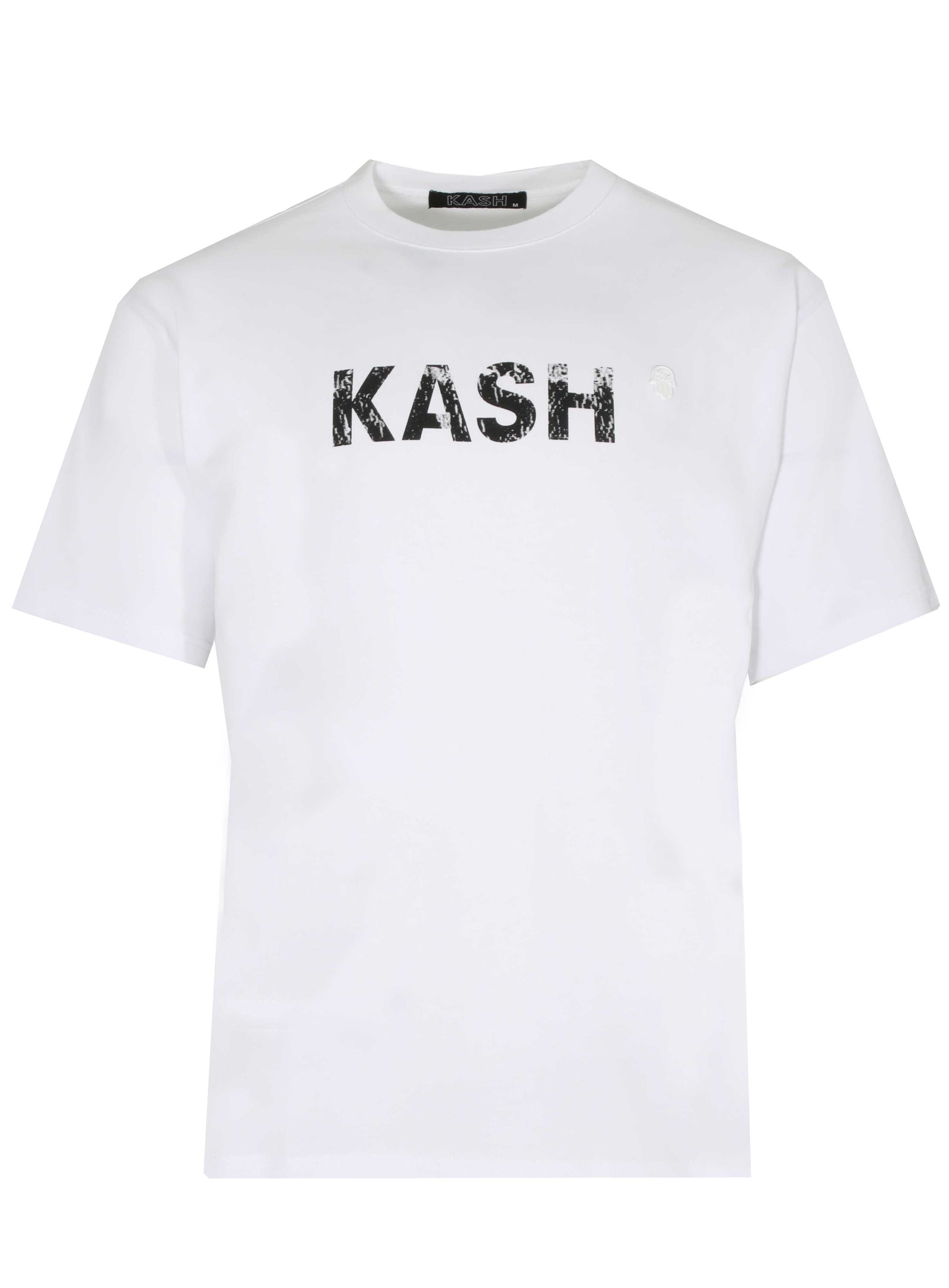 White Maison Kash tee, front, with black Kash logo