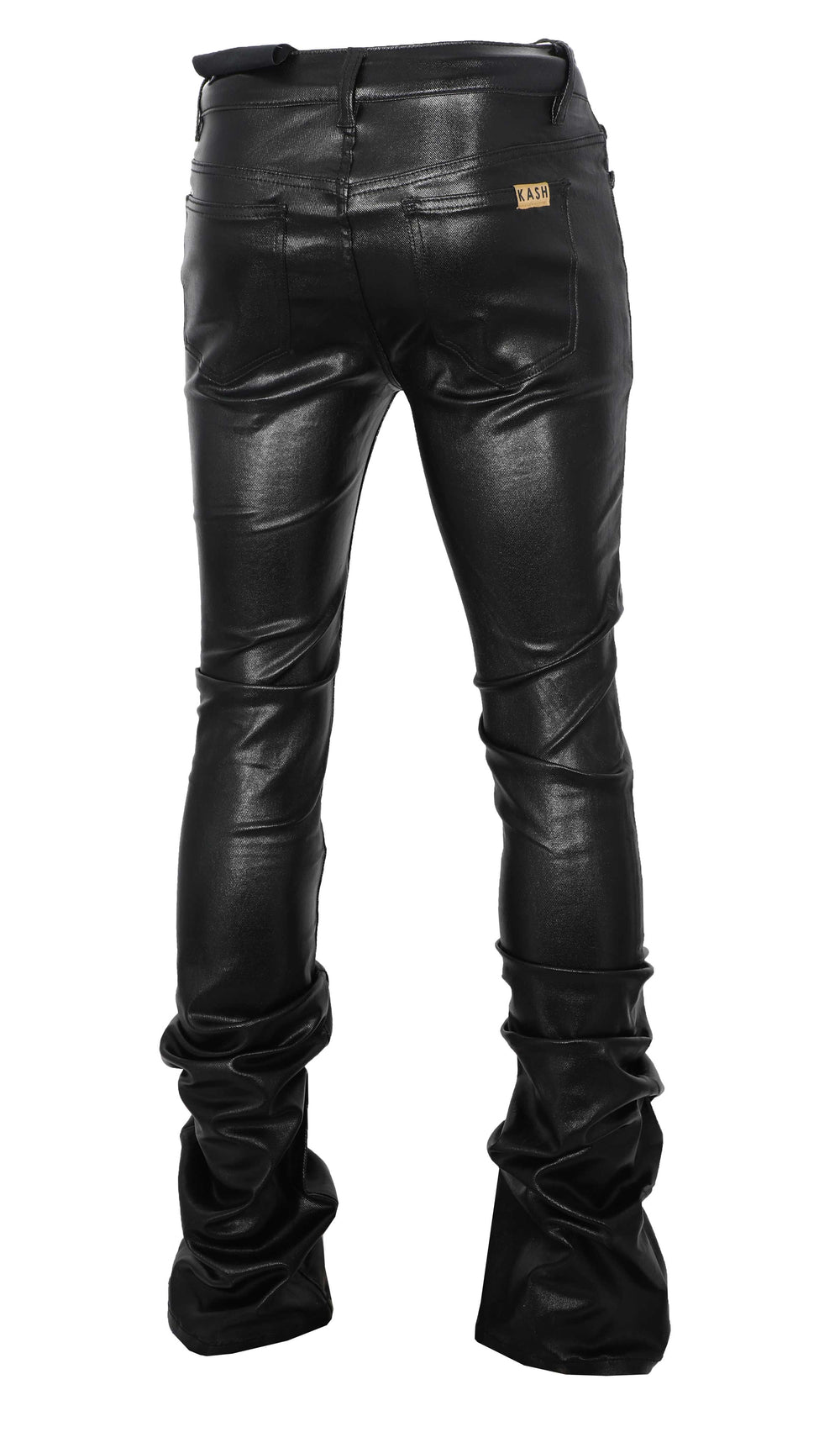 Kash Vegan Leather D-Stacked Pants in black, faux leather stacked pants – view 2 of 10